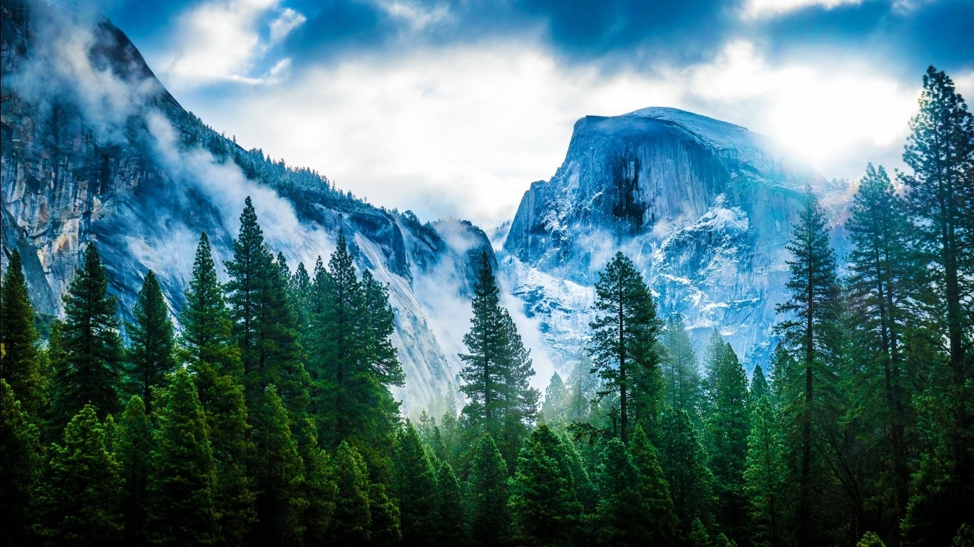 Misty Mountains and Forest Landscape HD Wallpaper