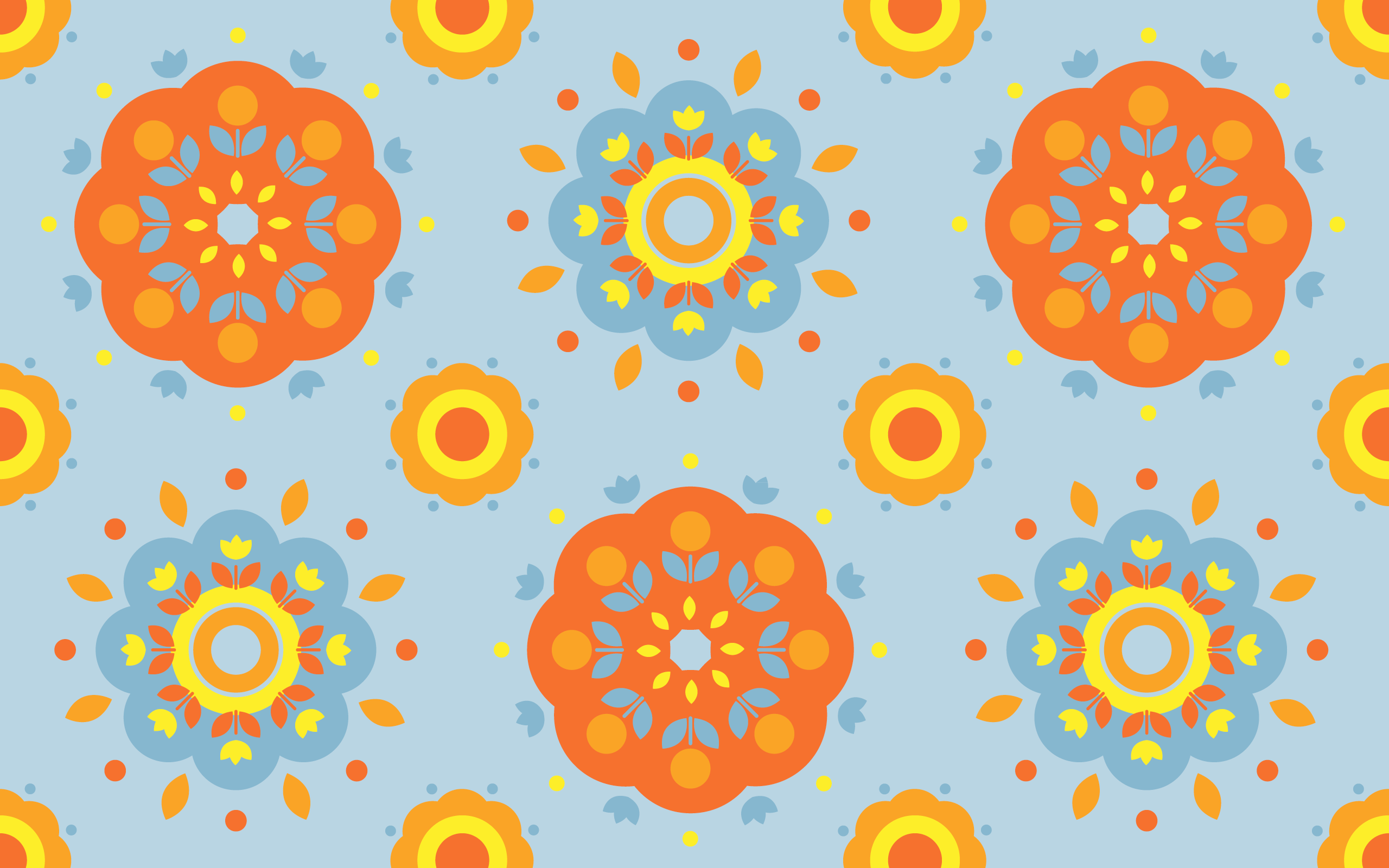 Seamless floral pattern with orange and blue flowers HD Wallpaper