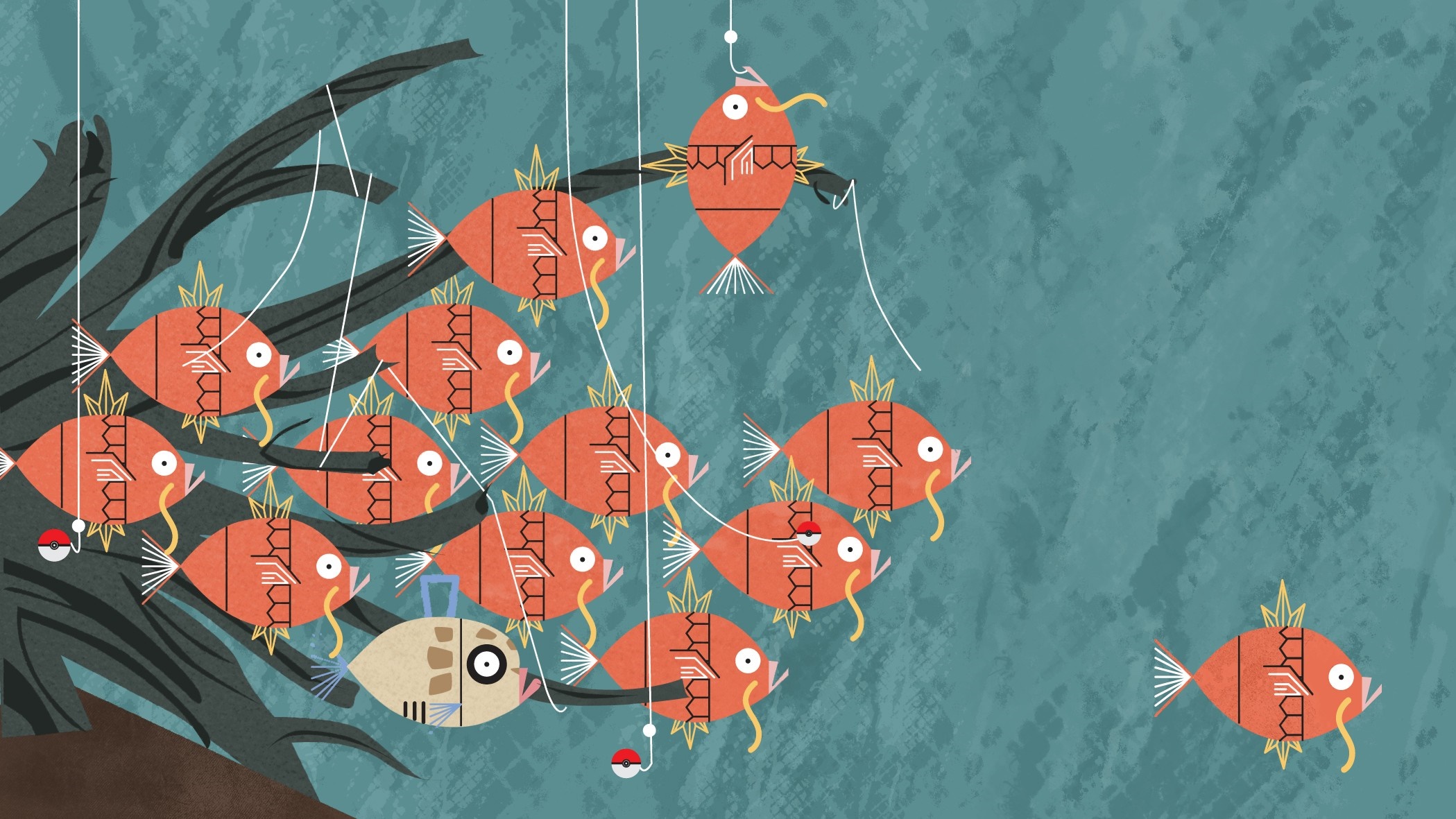 Magikarp and Goldeen fishing illustration HD Wallpaper