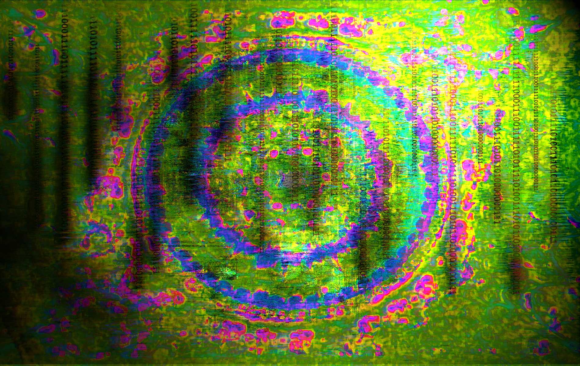 Glitch Art Painting with Binary Code and Circles HD Wallpaper