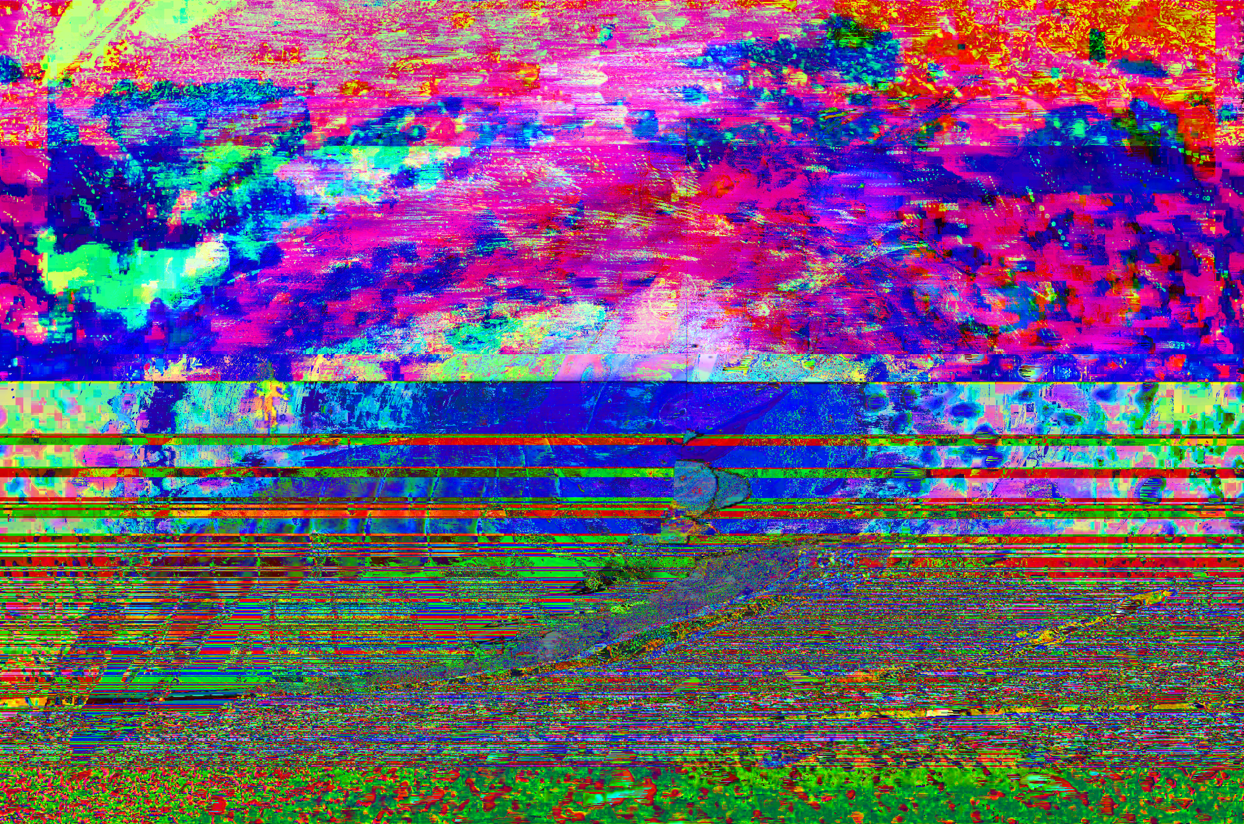 Abstract Glitch Art with Floral Elements HD Wallpaper