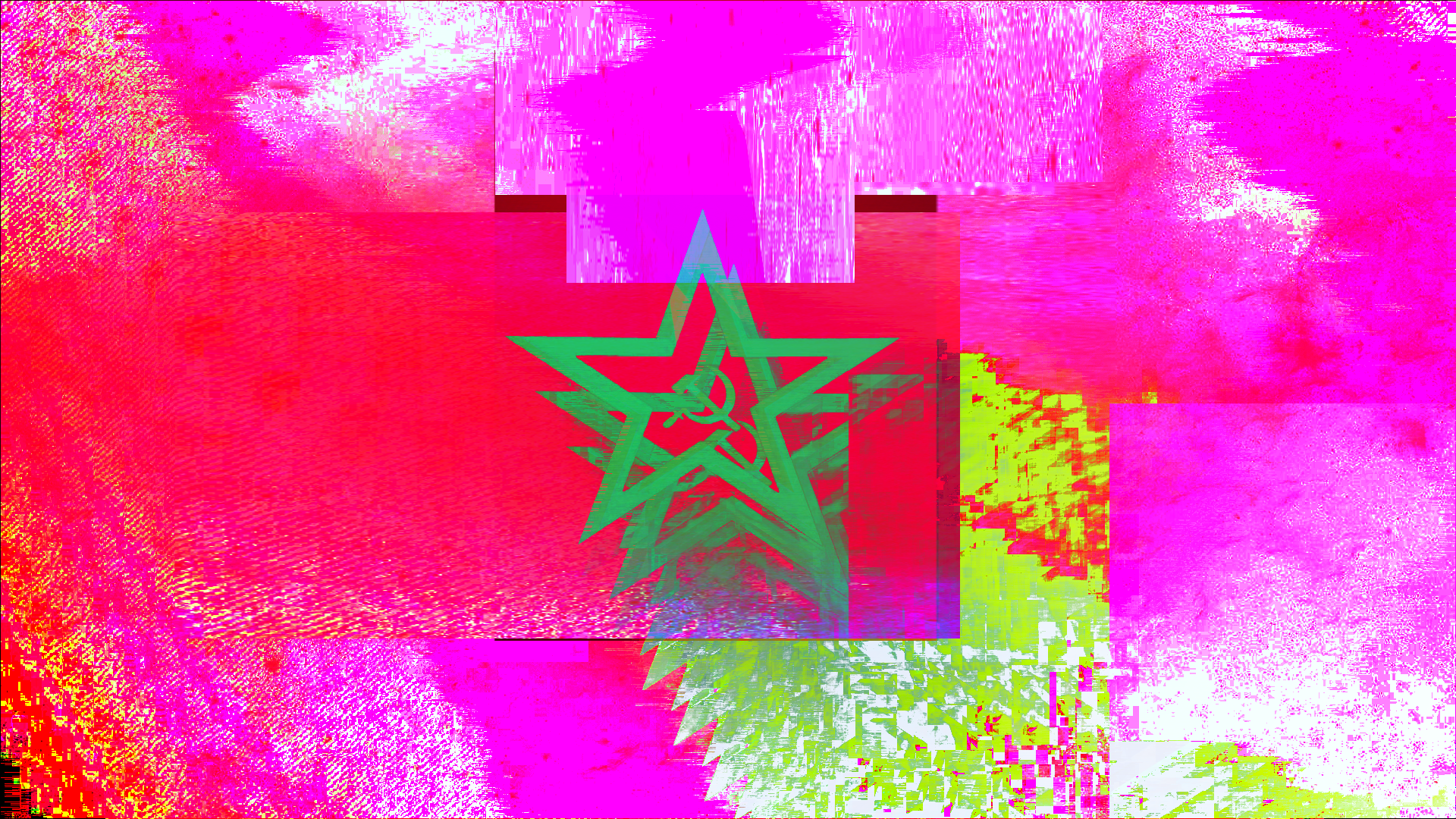 Moroccan flag with glitch art and communist symbols HD Wallpaper