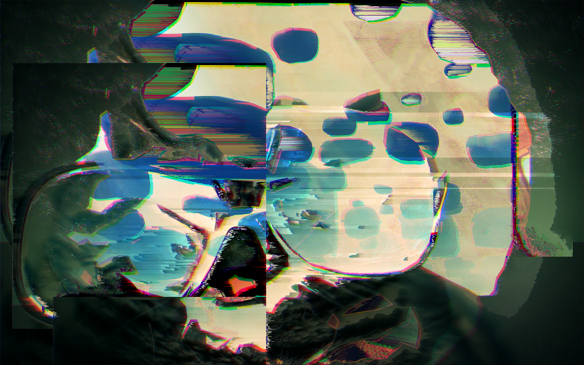 Glitch art illustration with blue and green colors HD Wallpaper