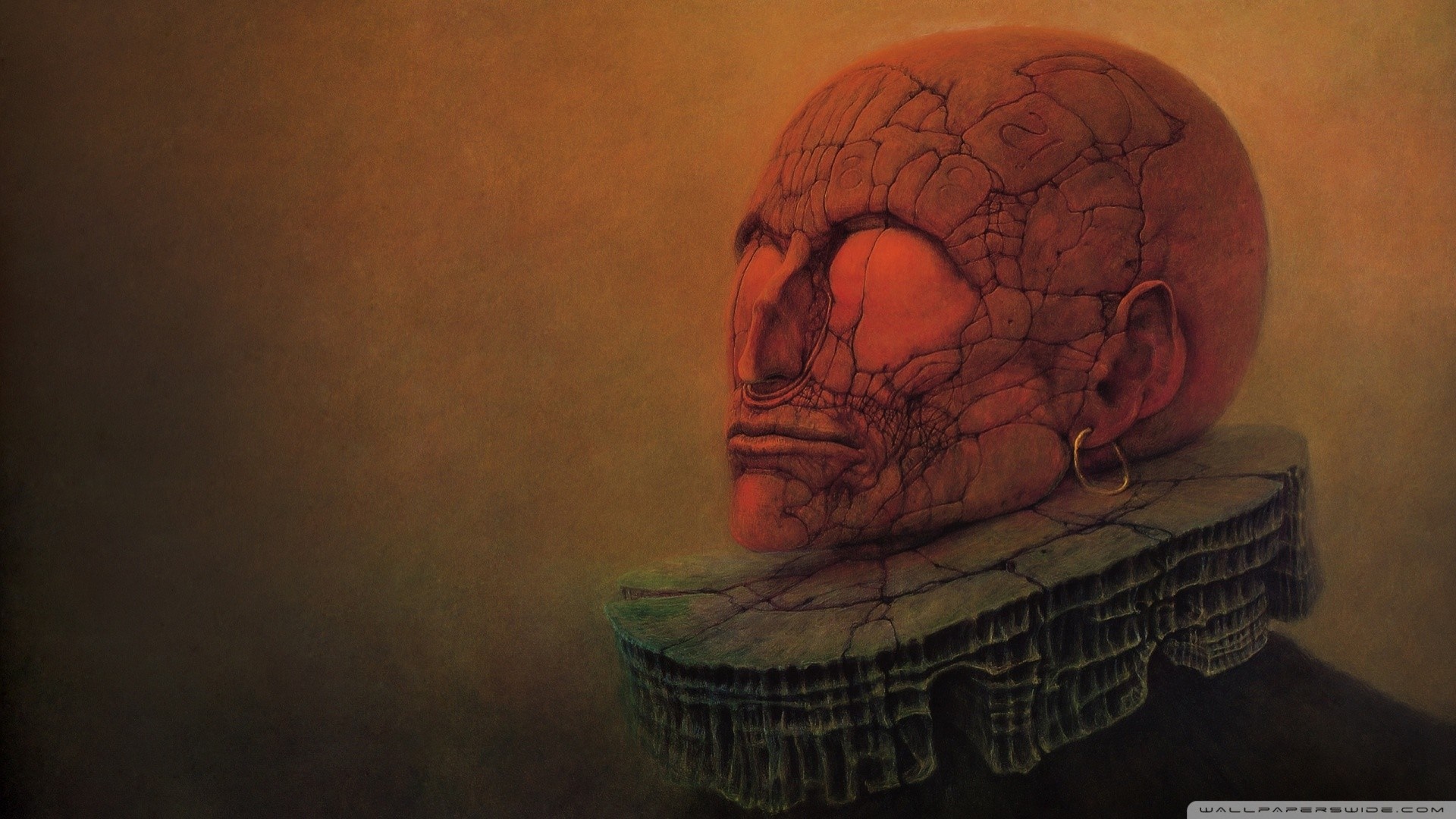 Painting of a cracked red head by Zdzisław Beksiński HD Wallpaper