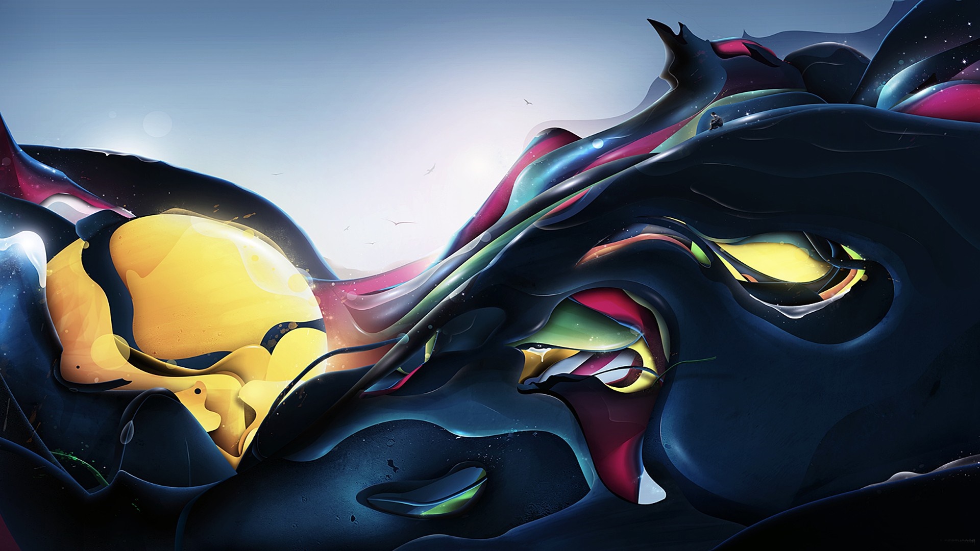 Abstract colorful digital art with flowing shapes HD Wallpaper
