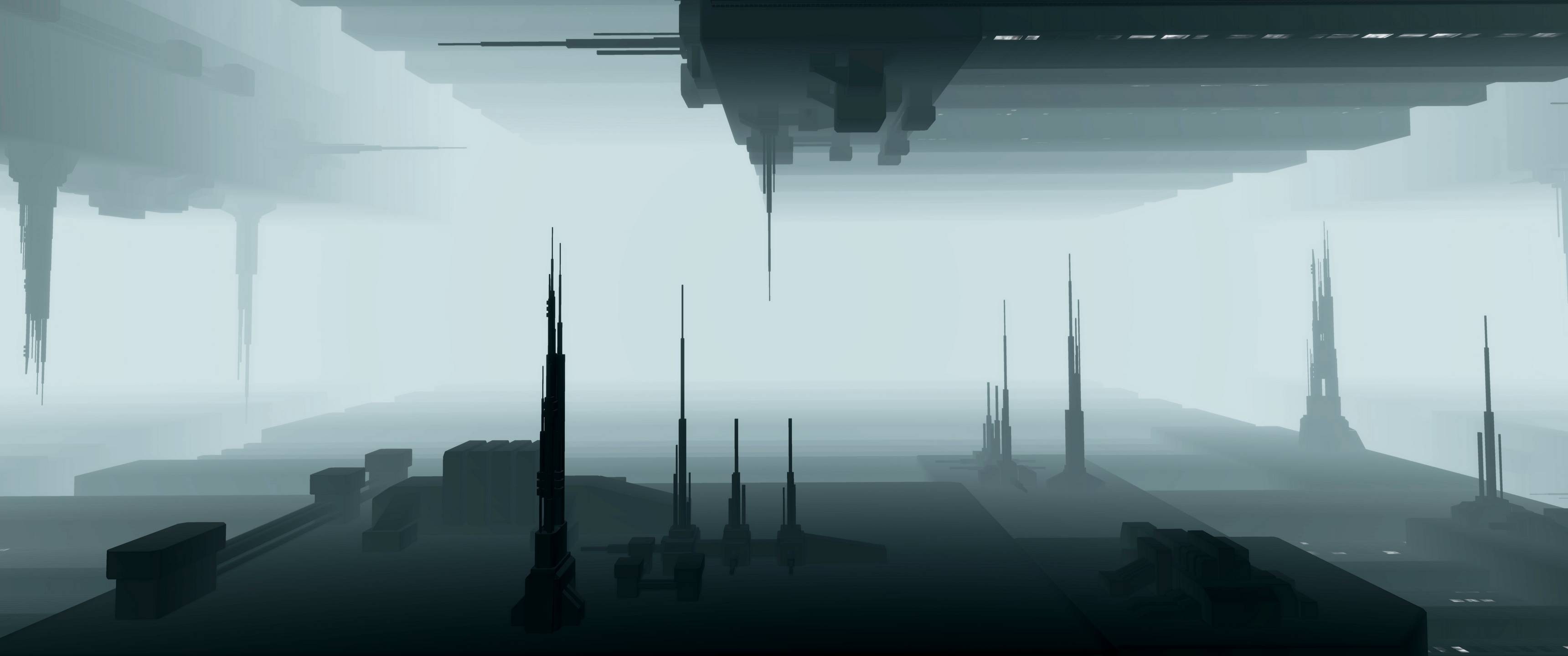 Futuristic city in the mist HD Wallpaper