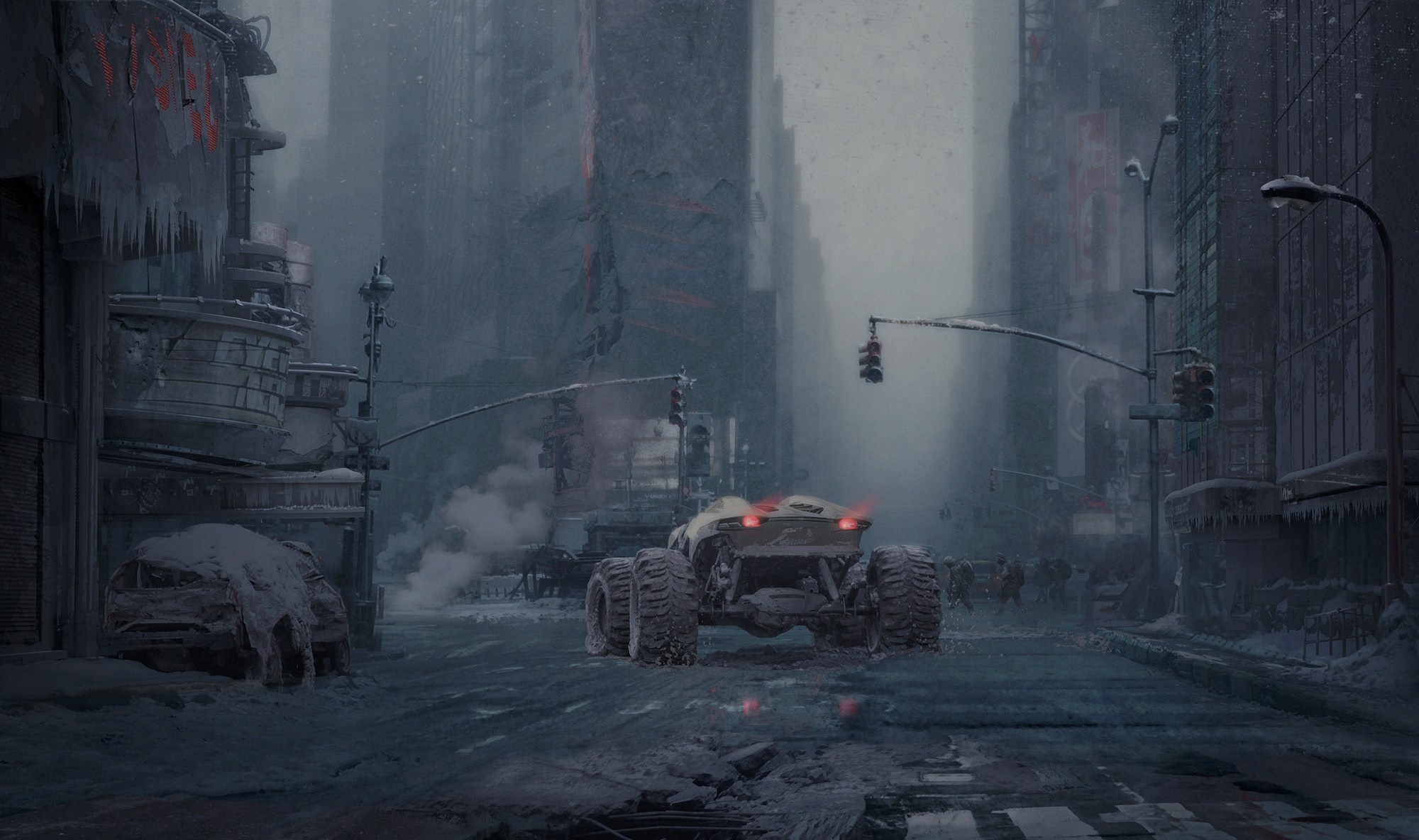 Futuristic city in a post-apocalyptic winter HD Wallpaper