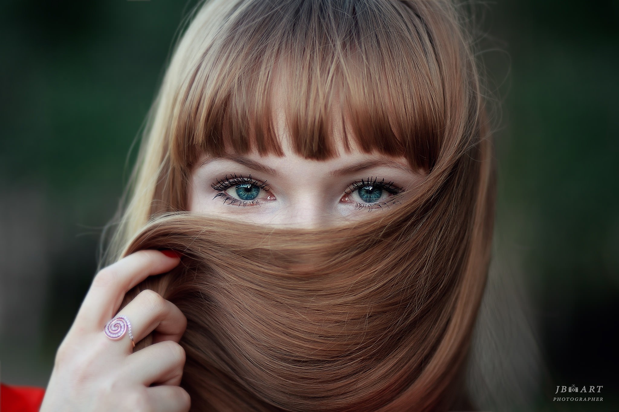 Woman with long brown hair covering her face HD Wallpaper