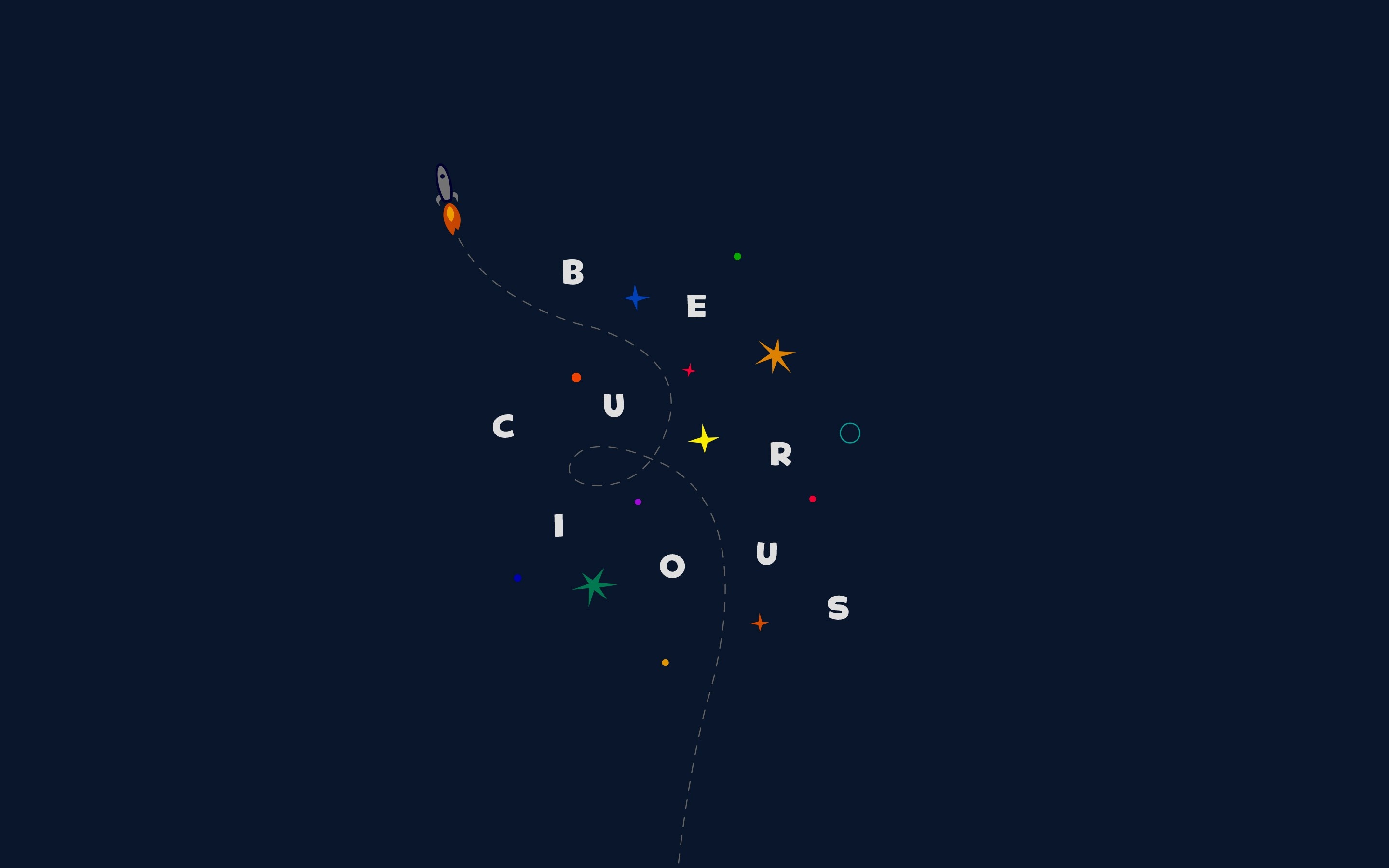 Minimalist illustration of a rocket and the word "CURIOUS" HD Wallpaper