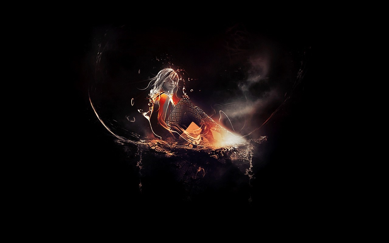 Fantasy art of a woman in fire and smoke HD Wallpaper
