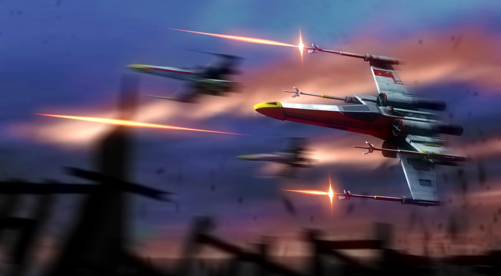 Star Wars X-wing starfighters in battle HD Wallpaper
