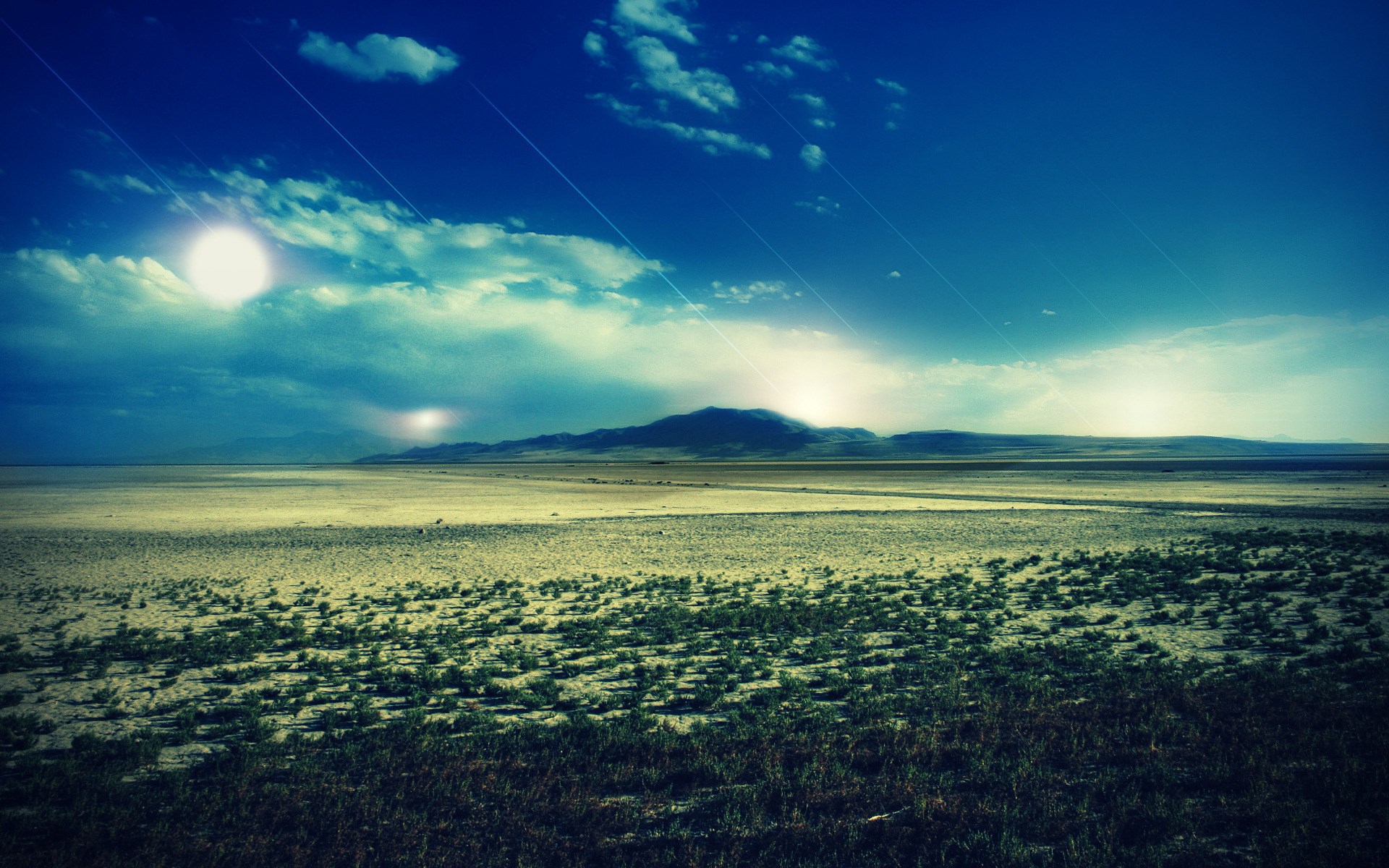 Desert landscape with mountains and bright sky HD Wallpaper
