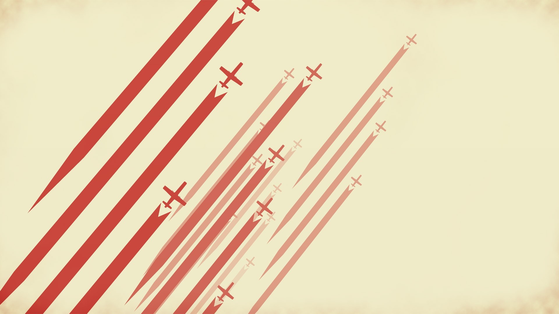 Red airplanes flying in formation with red stripes HD Wallpaper