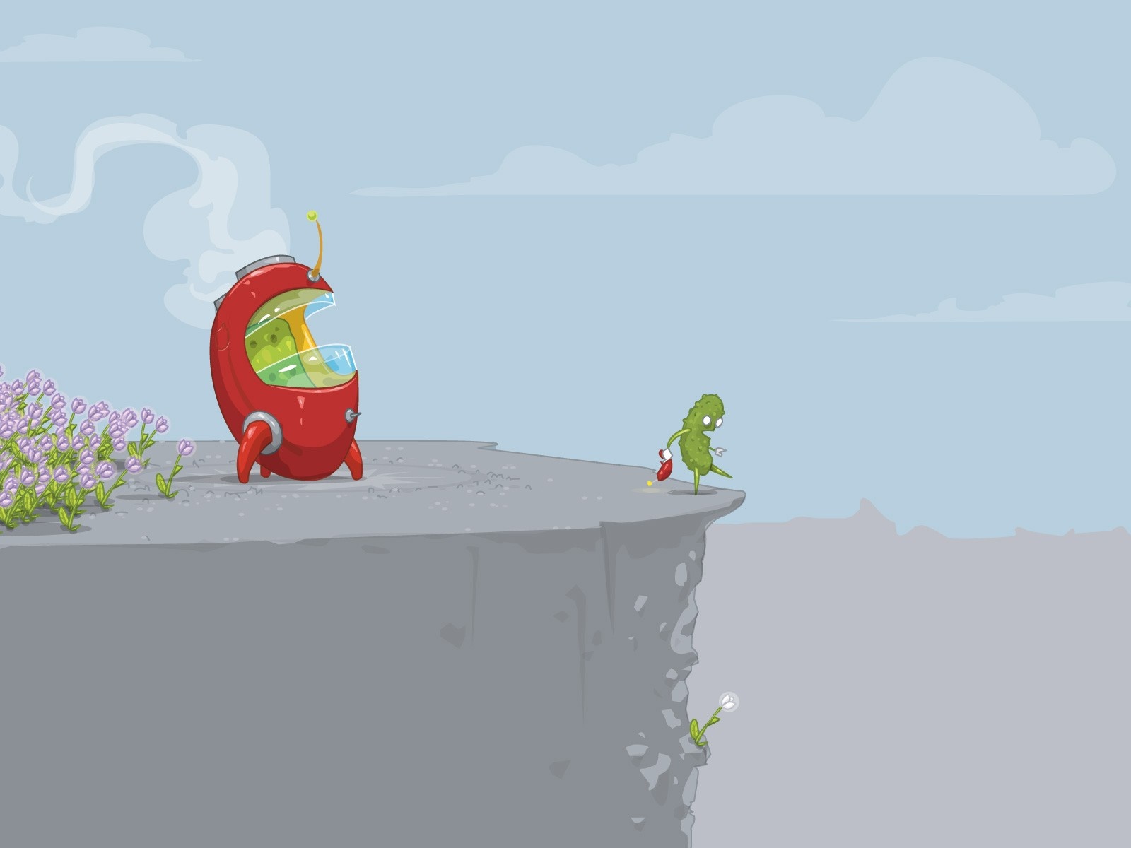 Cartoon pickle character with a bomb on a cliff HD Wallpaper