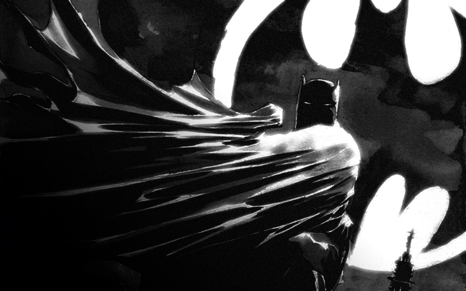 Batman in front of a large bat symbol HD Wallpaper