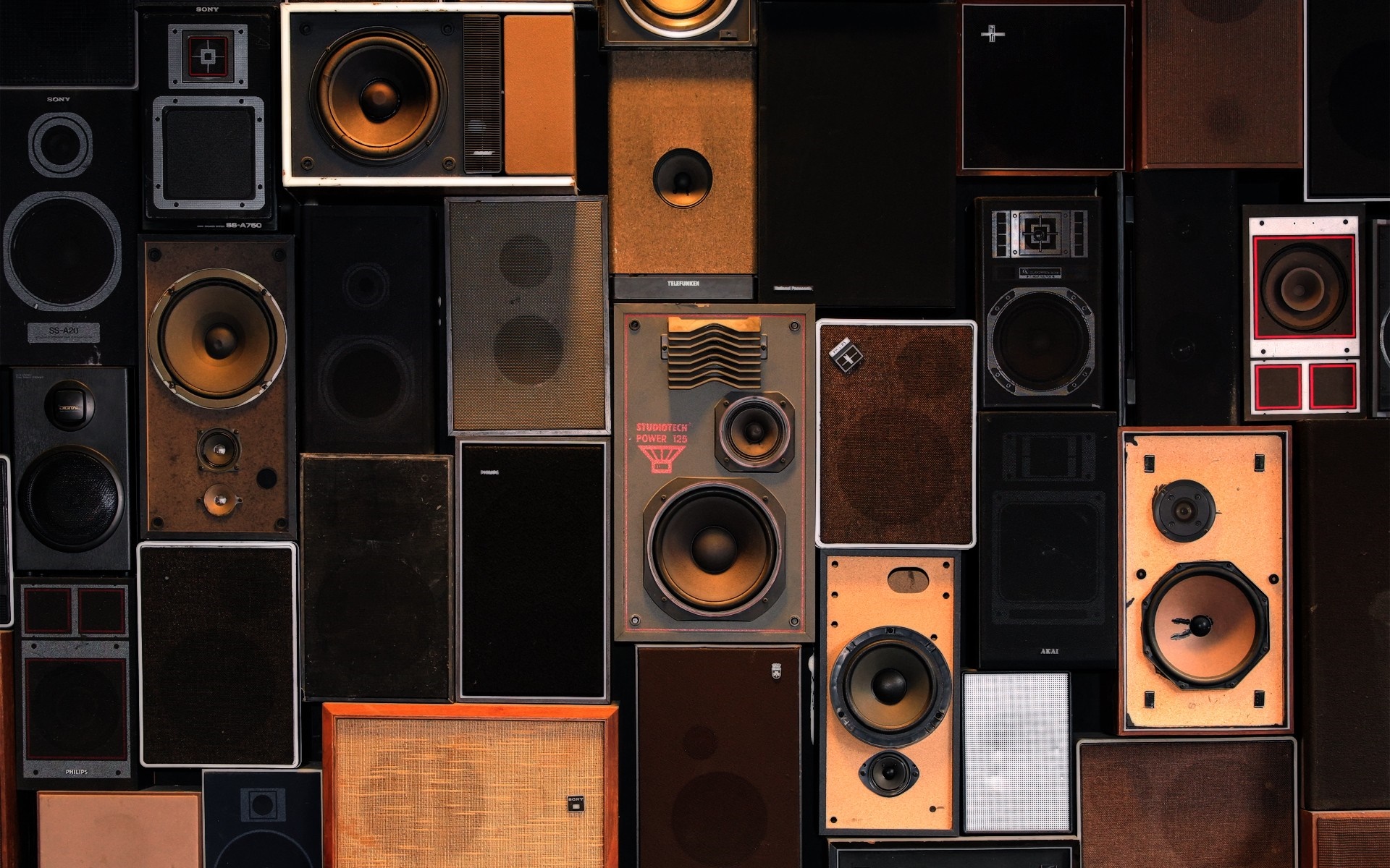 Wall of vintage audio speakers HD Wallpaper