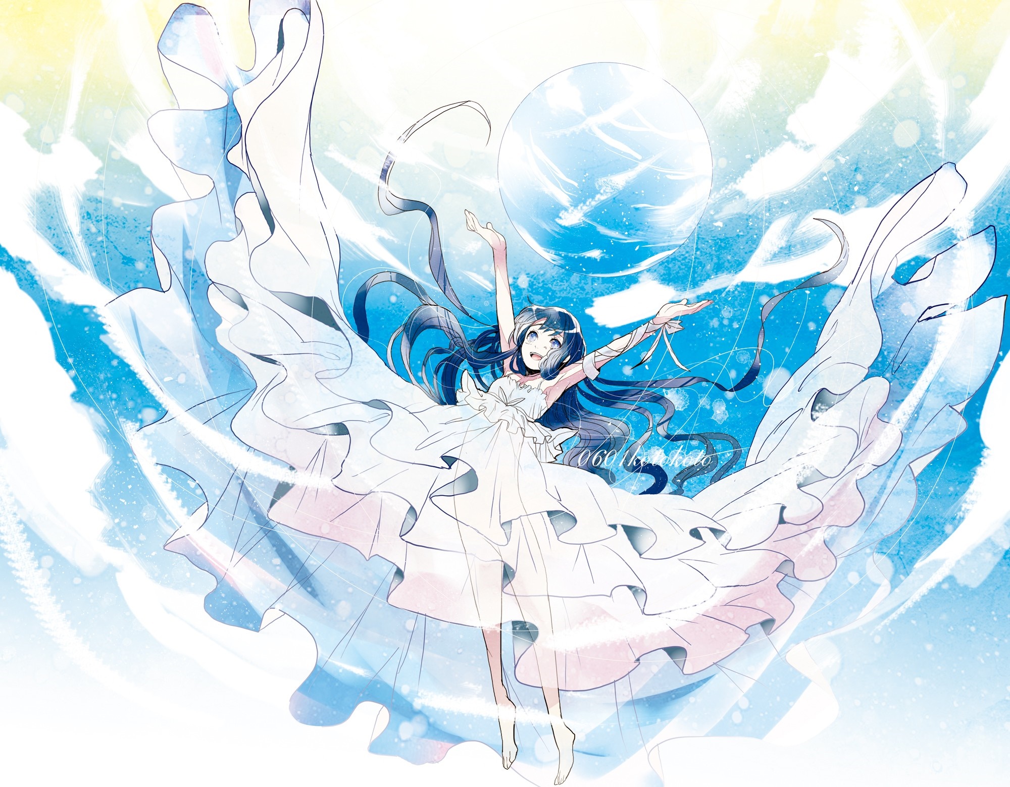Anime girl in white dress with flowing fabric HD Wallpaper