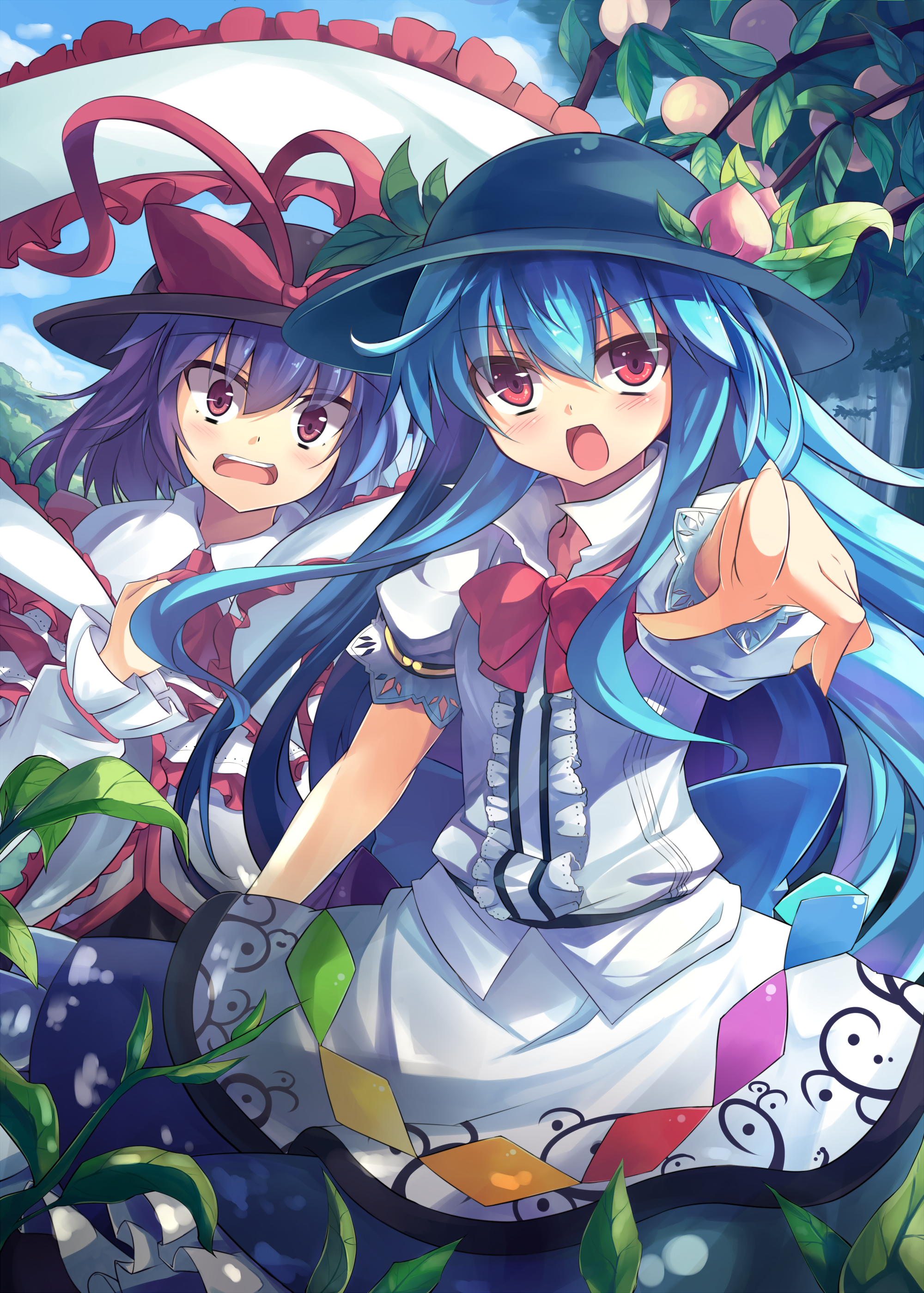 Two girls from Touhou Project in a forest HD Wallpaper