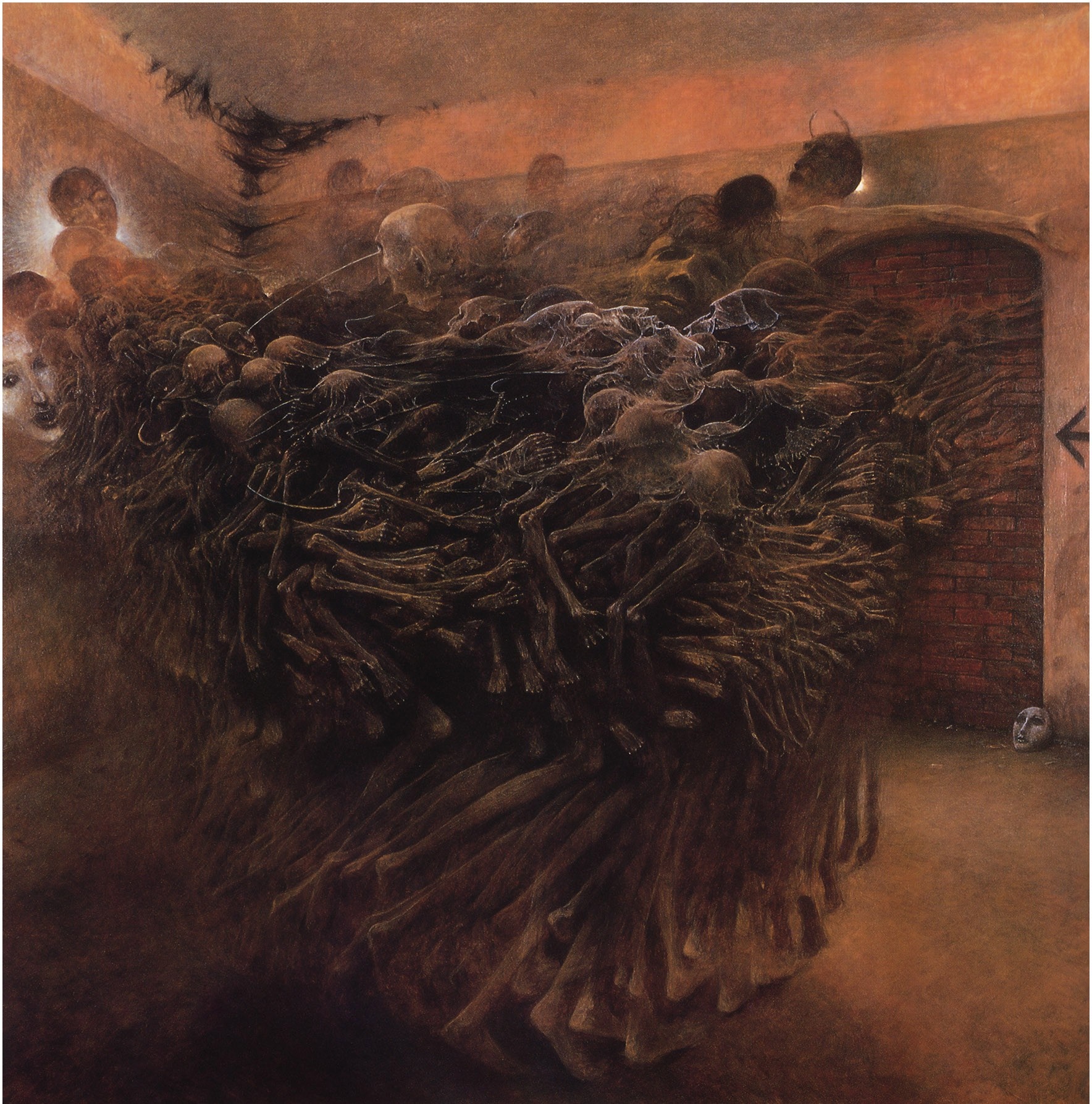 Painting of a pile of skeletons by Zdzisław Beksiński HD Wallpaper