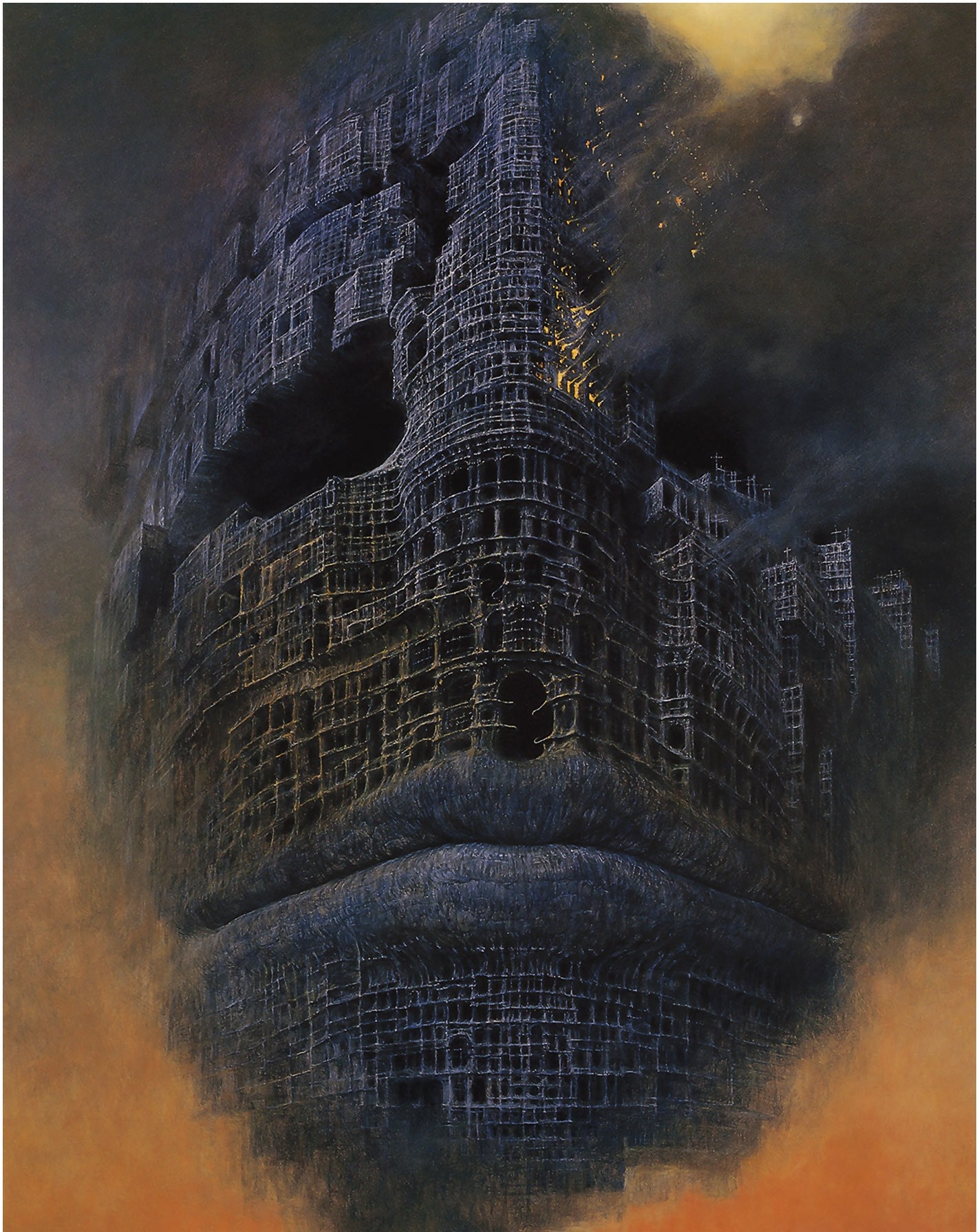 Surreal Architectural Face by Zdzisław Beksiński HD Wallpaper