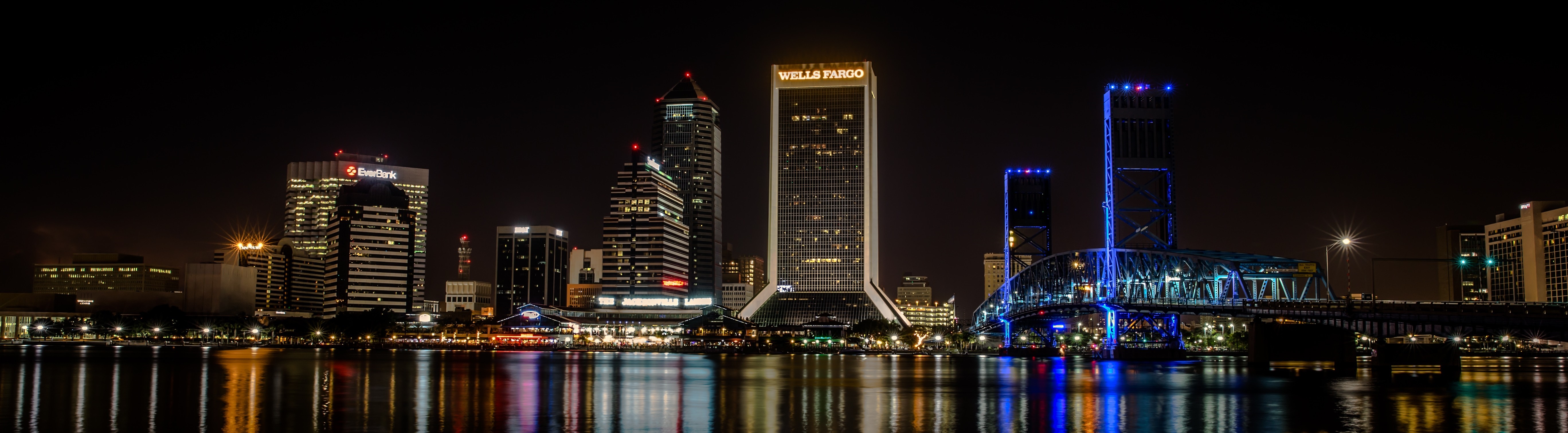Jacksonville skyline and bridge at night HD Wallpaper