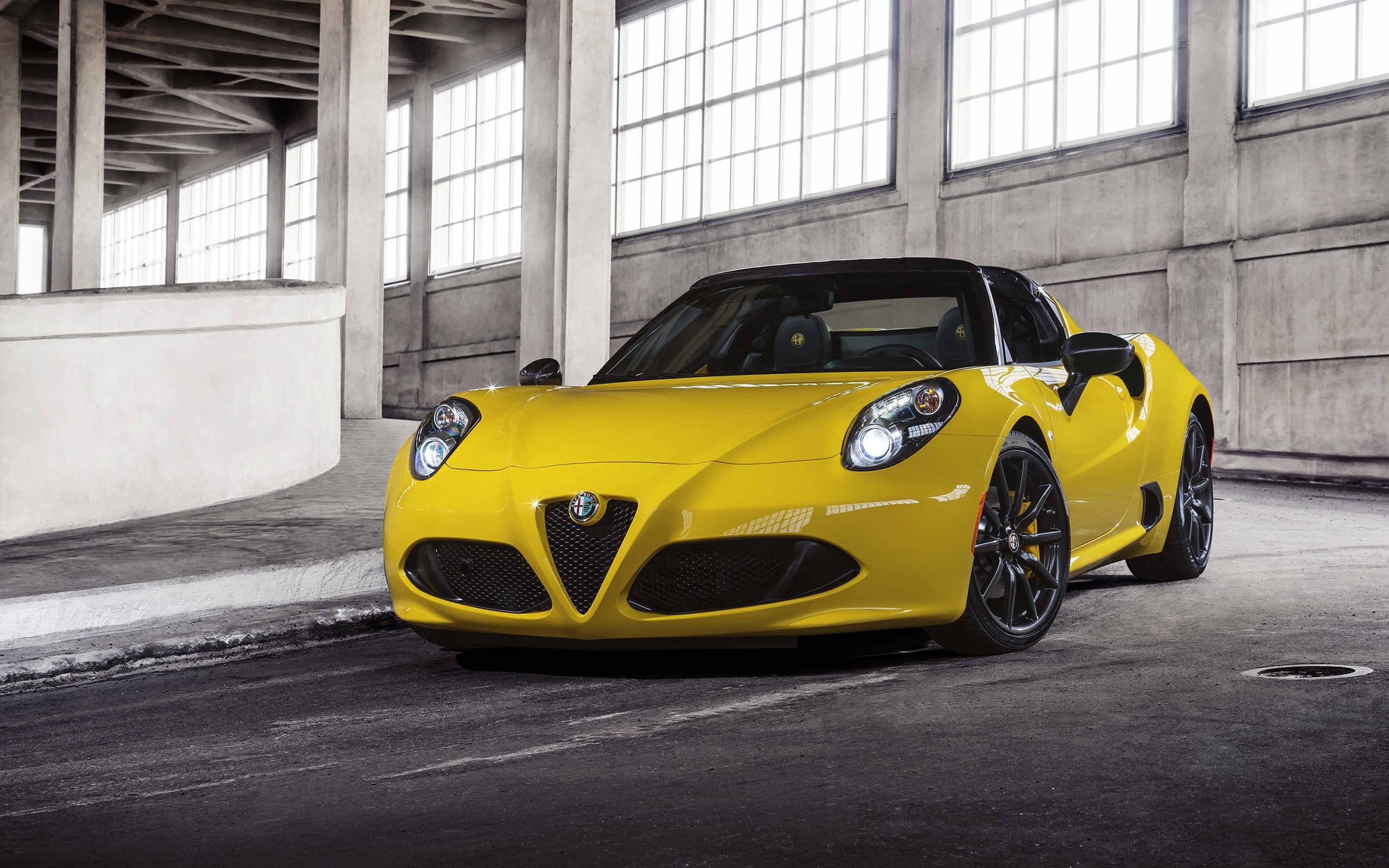 Yellow Alfa Romeo 4C Spider convertible sports car HD Wallpaper