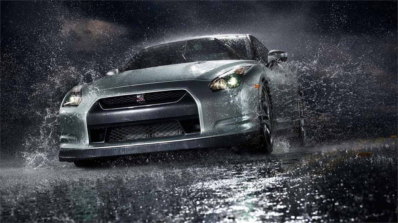 Nissan GT-R R35 driving through water HD Wallpaper