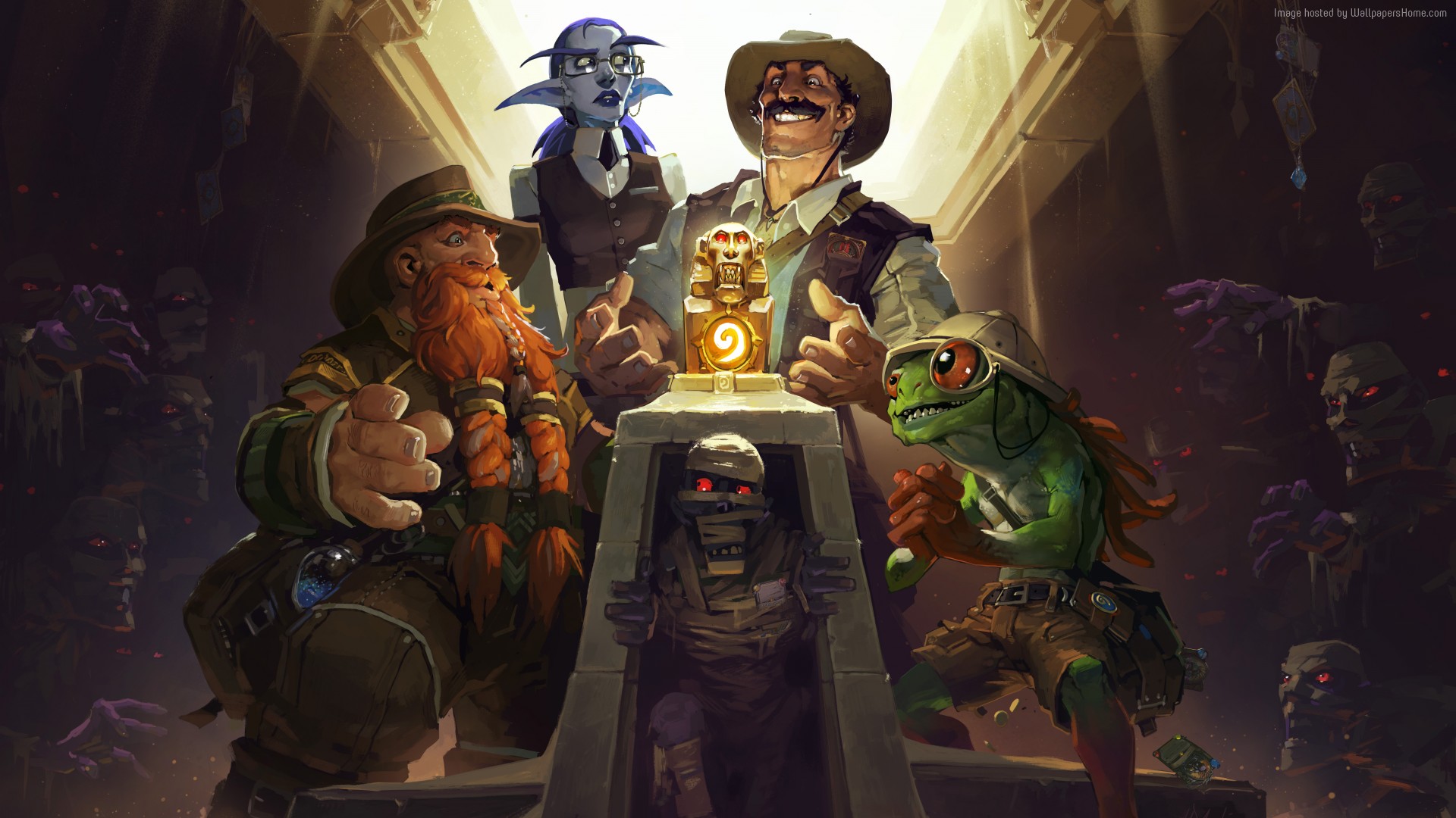 Hearthstone League of Explorers characters with a mummy HD Wallpaper