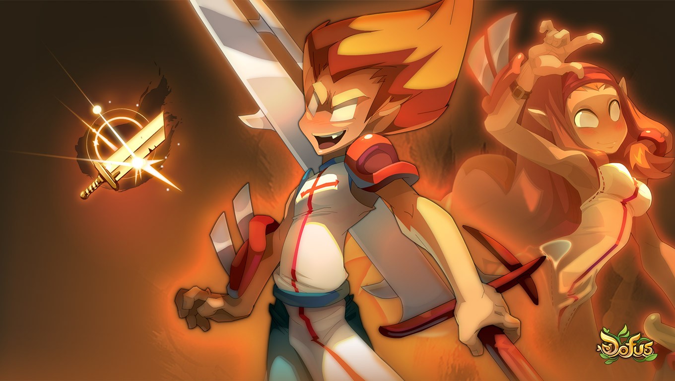 Two characters from Dofus with swords HD Wallpaper