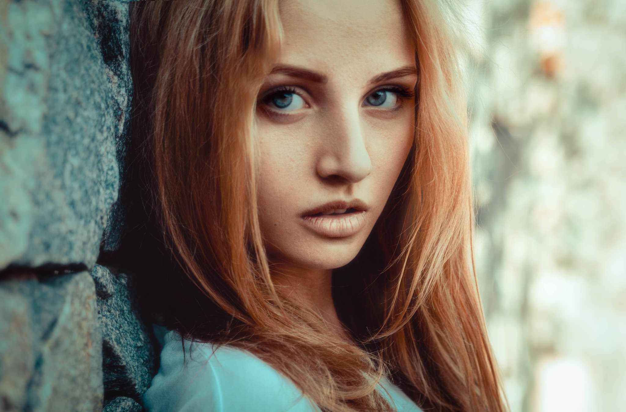 Close up portrait of a young woman with red hair HD Wallpaper