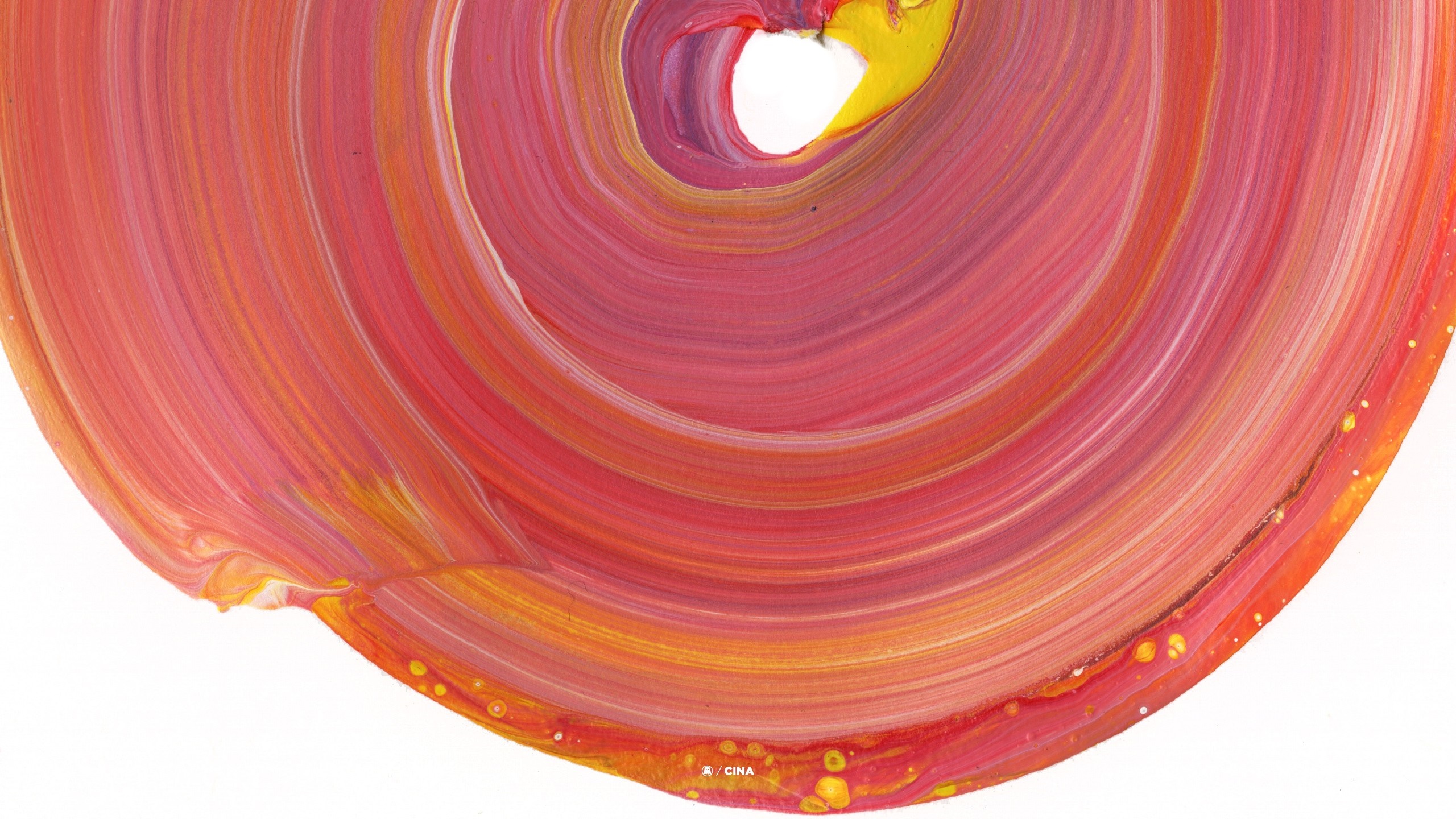 Abstract spiral painting with red, orange, and yellow colors HD Wallpaper