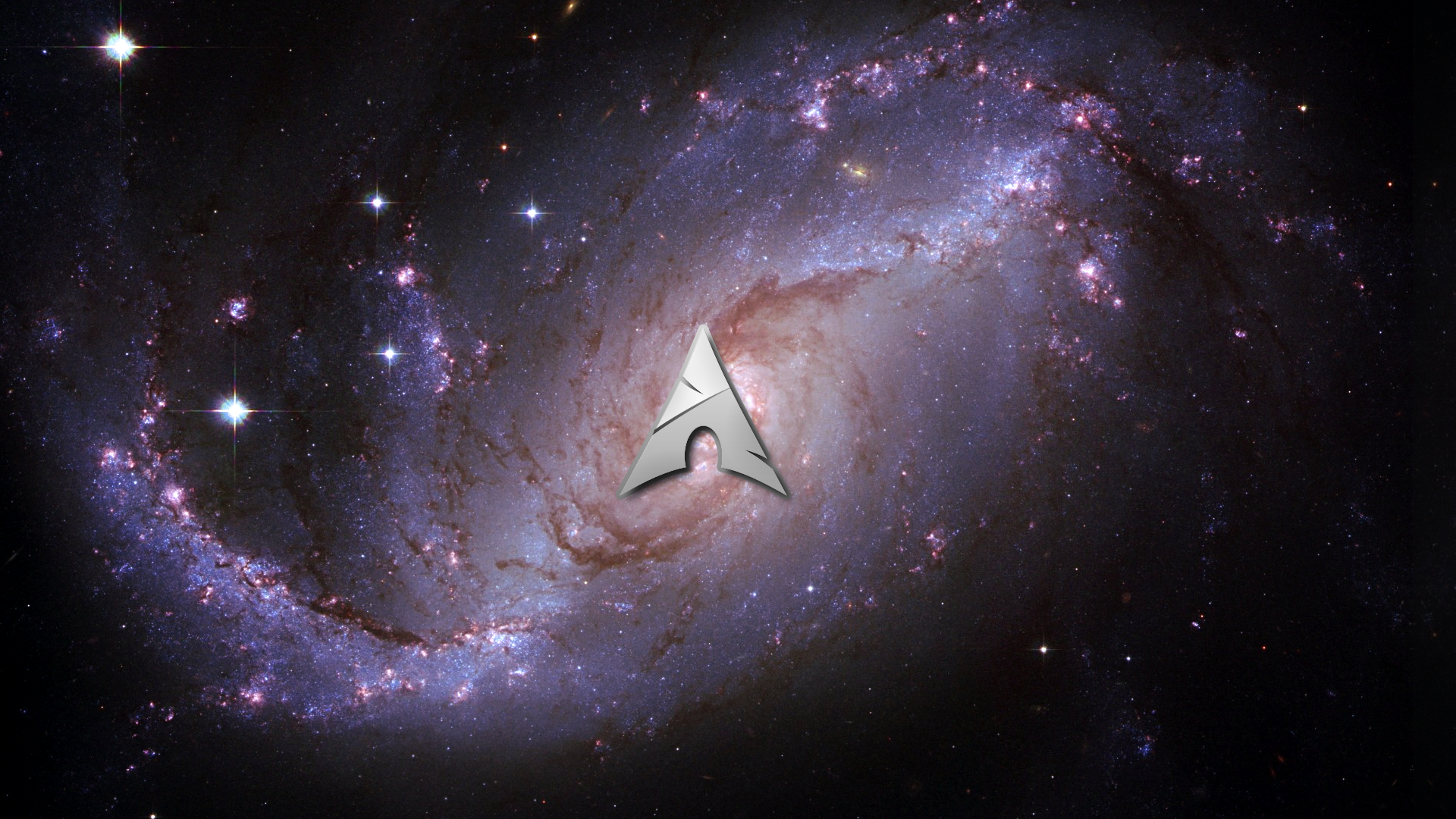 Arch Linux logo on a spiral galaxy HD Wallpaper