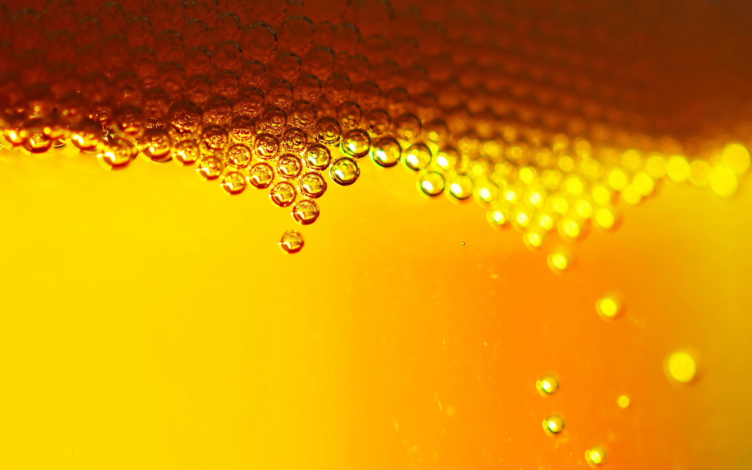 Close up of beer bubbles in sunlight HD Wallpaper