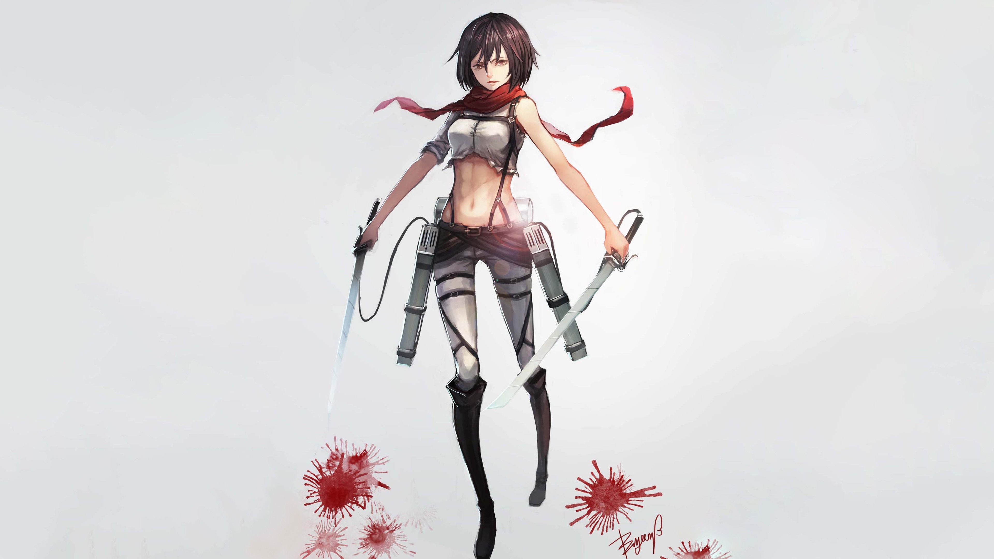 Mikasa Ackerman from Attack on Titan with swords HD Wallpaper
