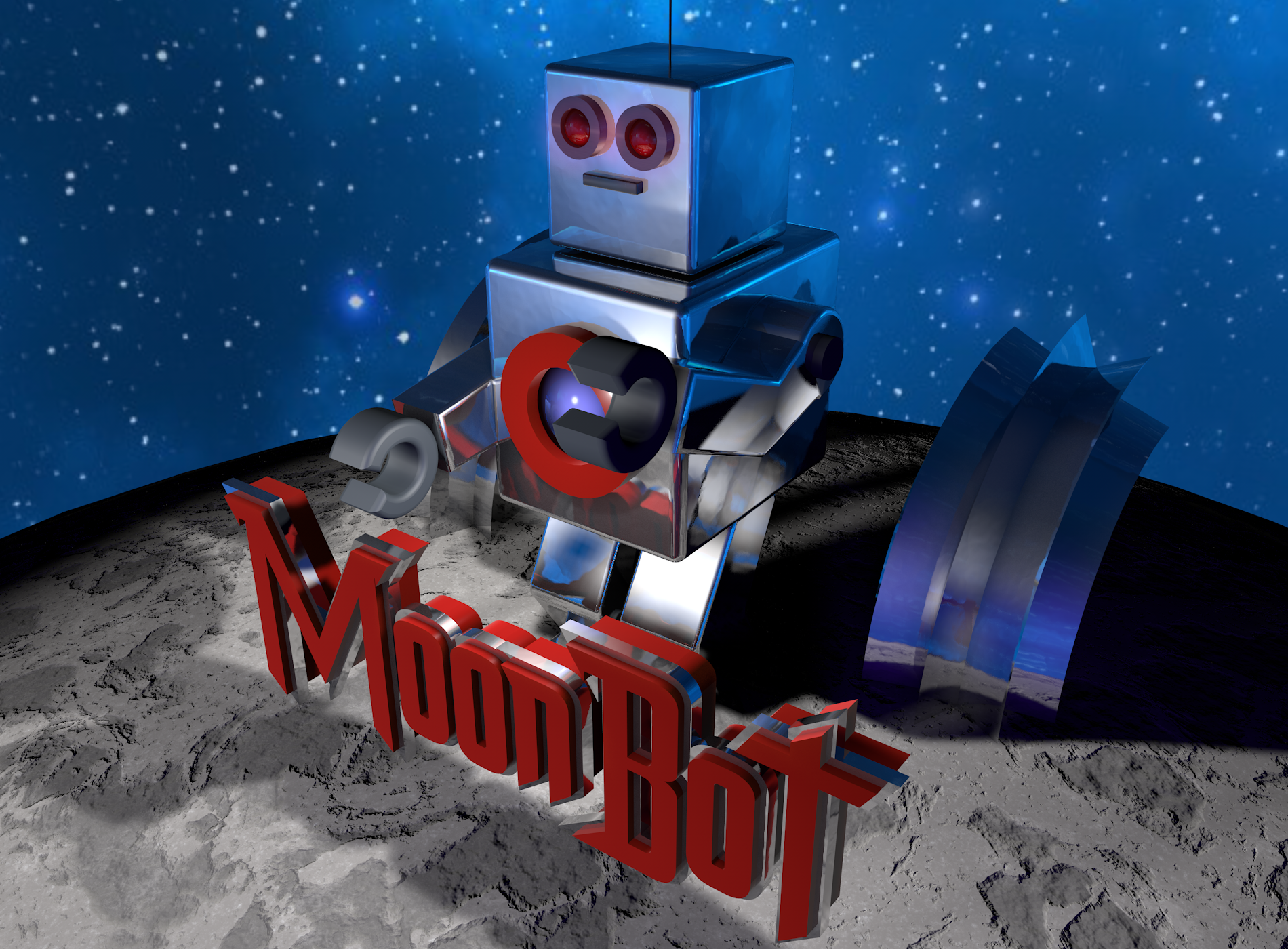 MoonBot robot in space with text HD Wallpaper