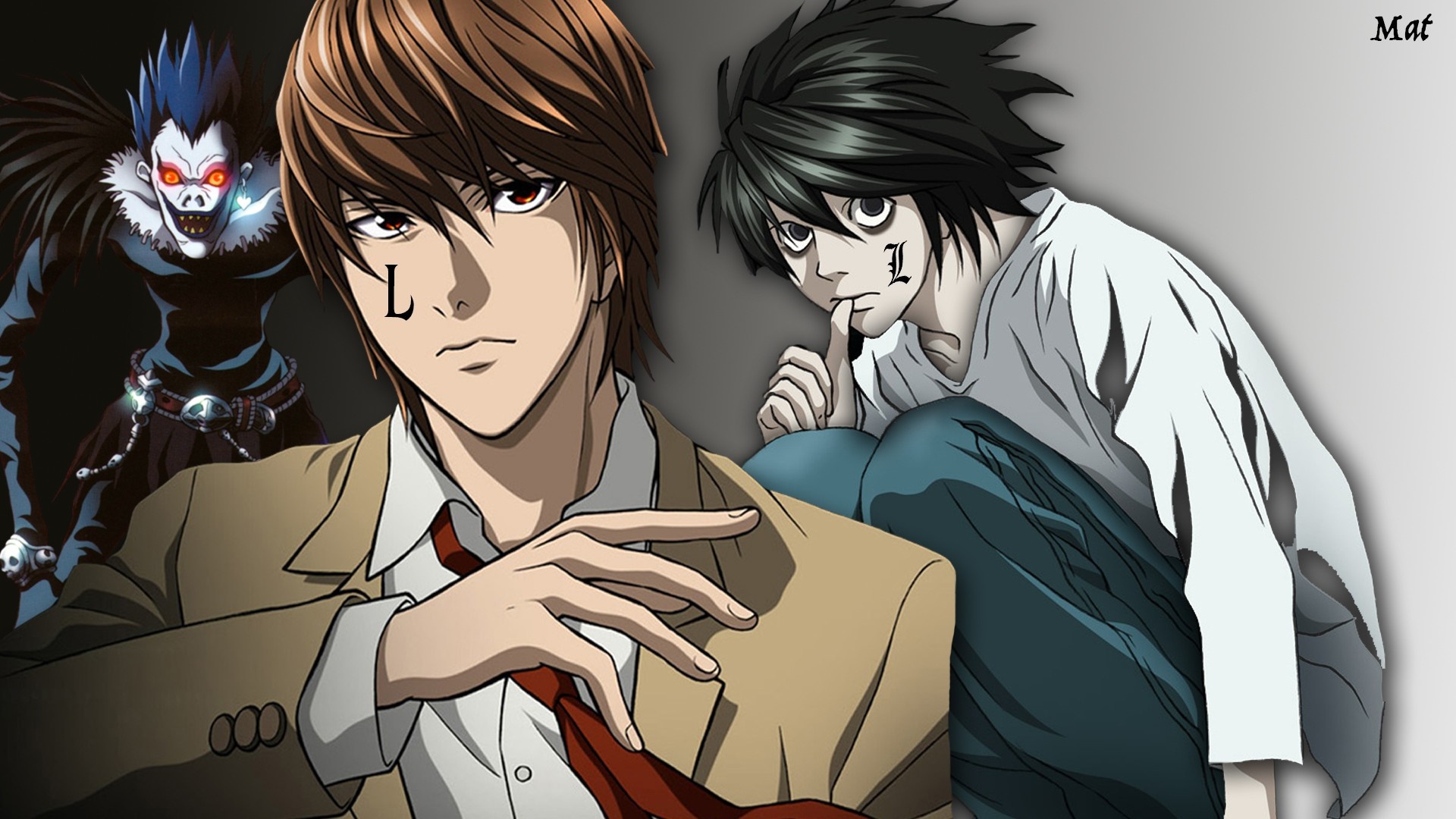 Light Yagami and L from Death Note with Ryuk HD Wallpaper