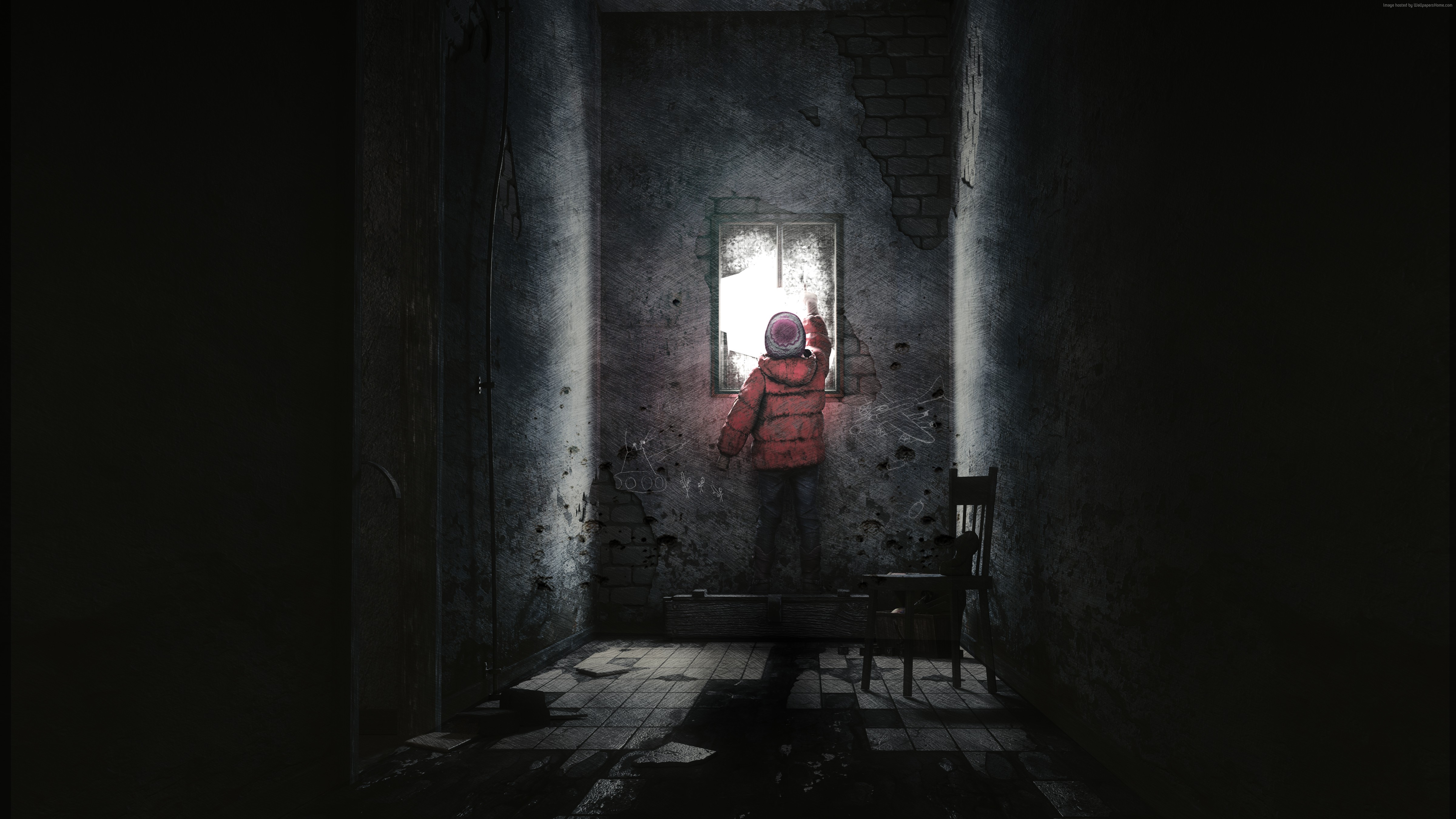Child looking out a window in This War of Mine: The Little Ones HD Wallpaper