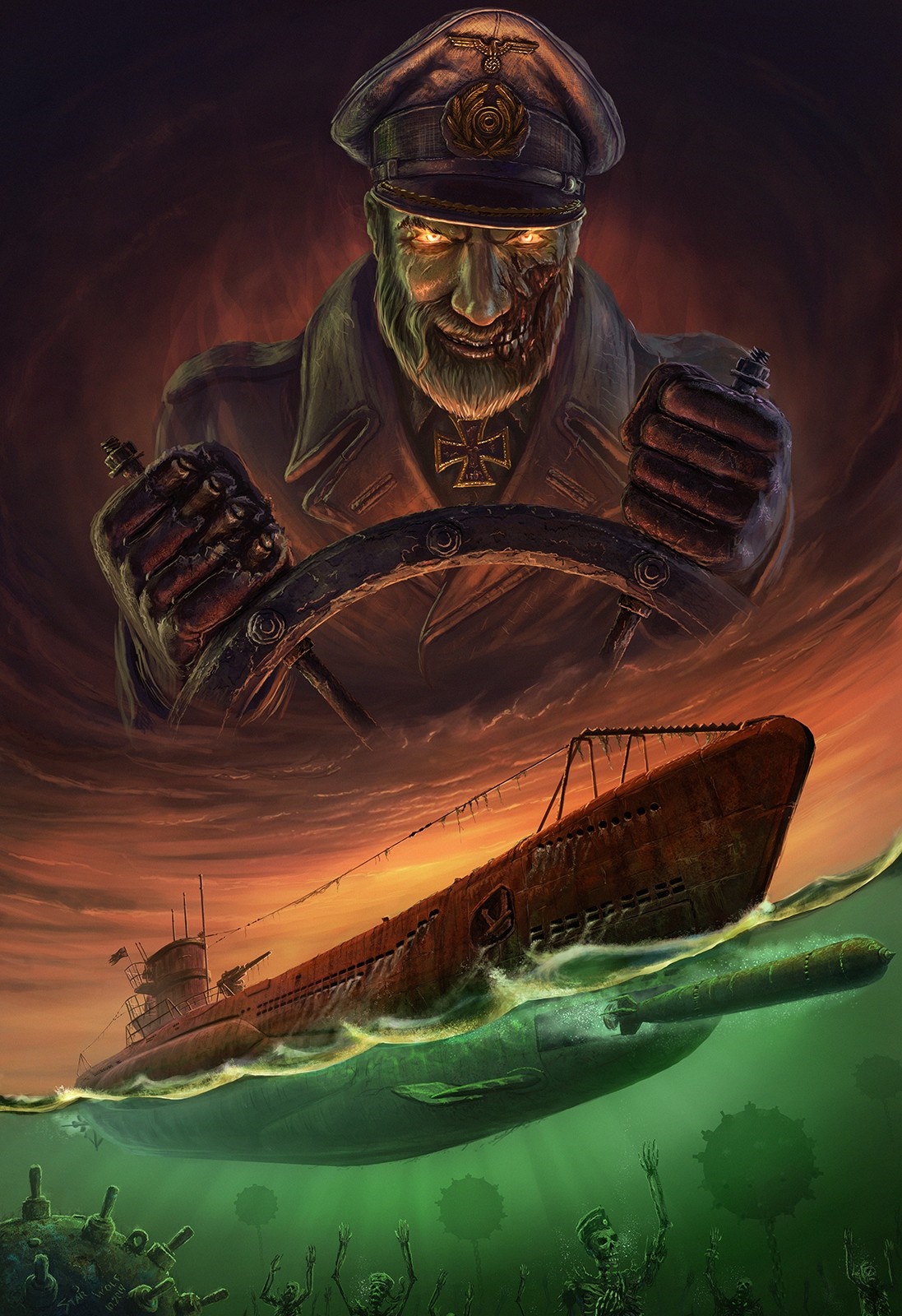 Eerie Zombie Nazi Submarine Command HD Wallpaper