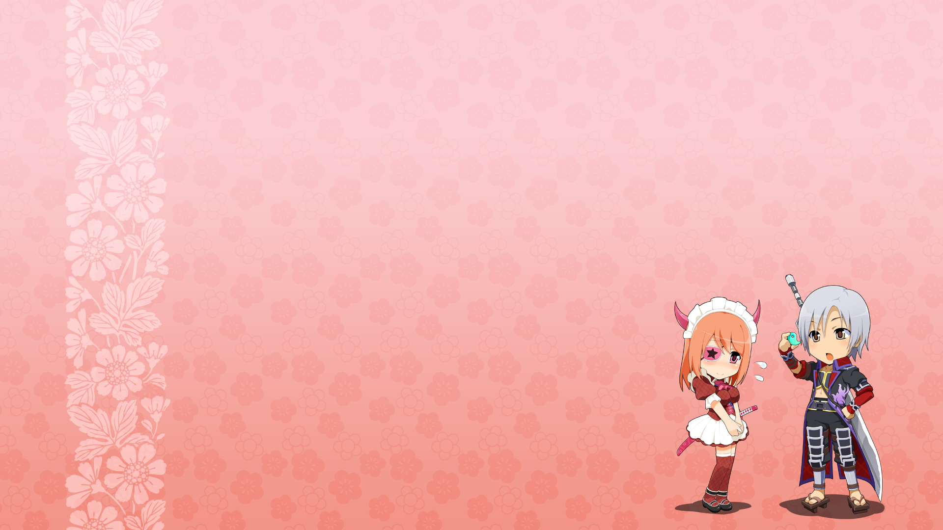 Chibi characters with floral pattern HD Wallpaper