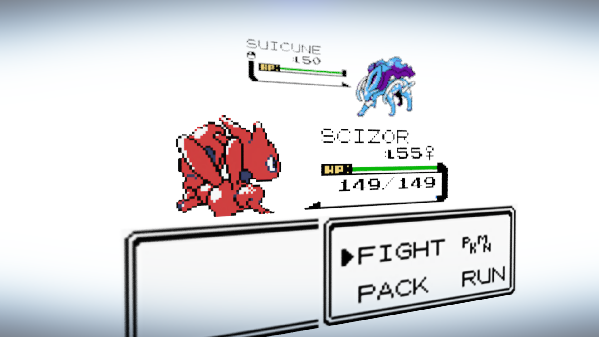 Pokemon Crystal battle screen with Scizor and Suicune HD Wallpaper