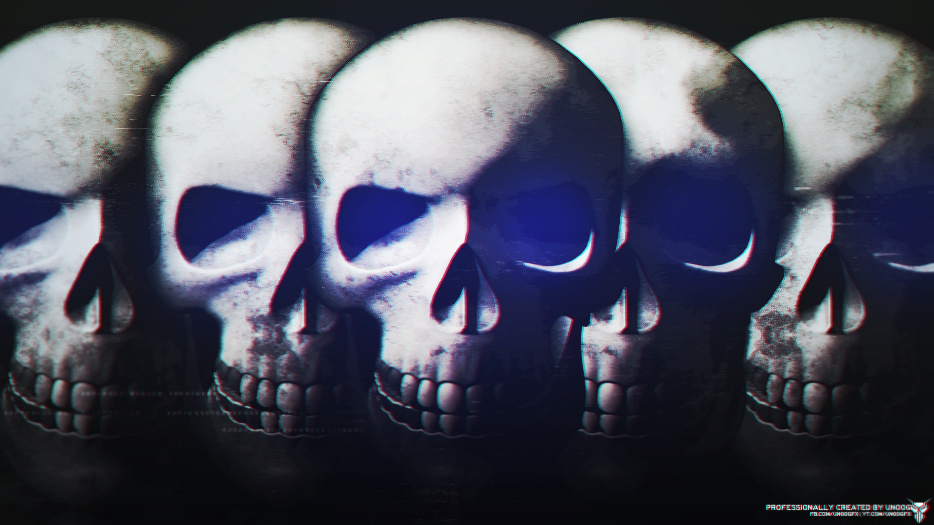 Row of skulls with glitch effect HD Wallpaper