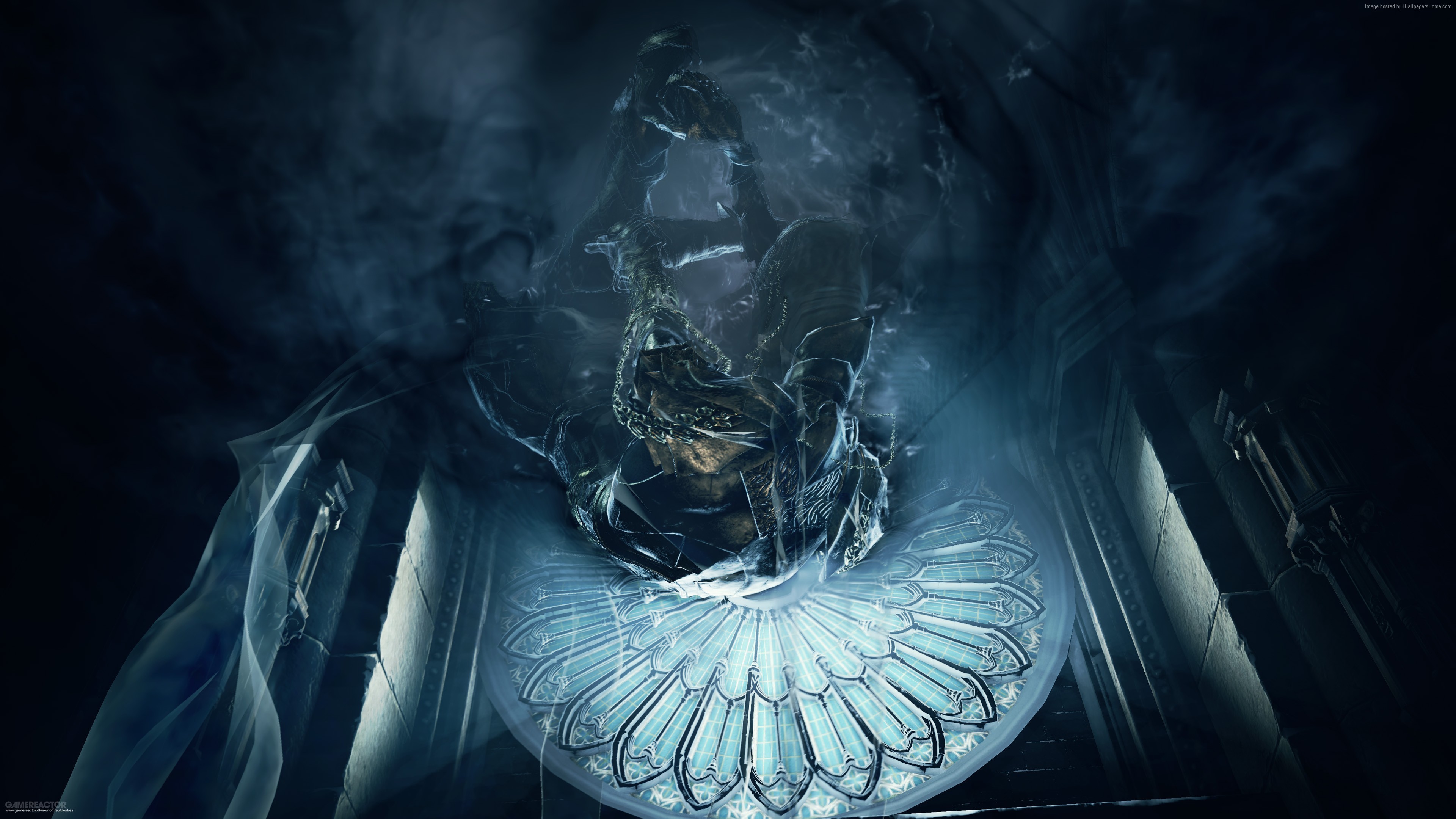 Dark Souls 3 character in a dark, ornate chamber HD Wallpaper