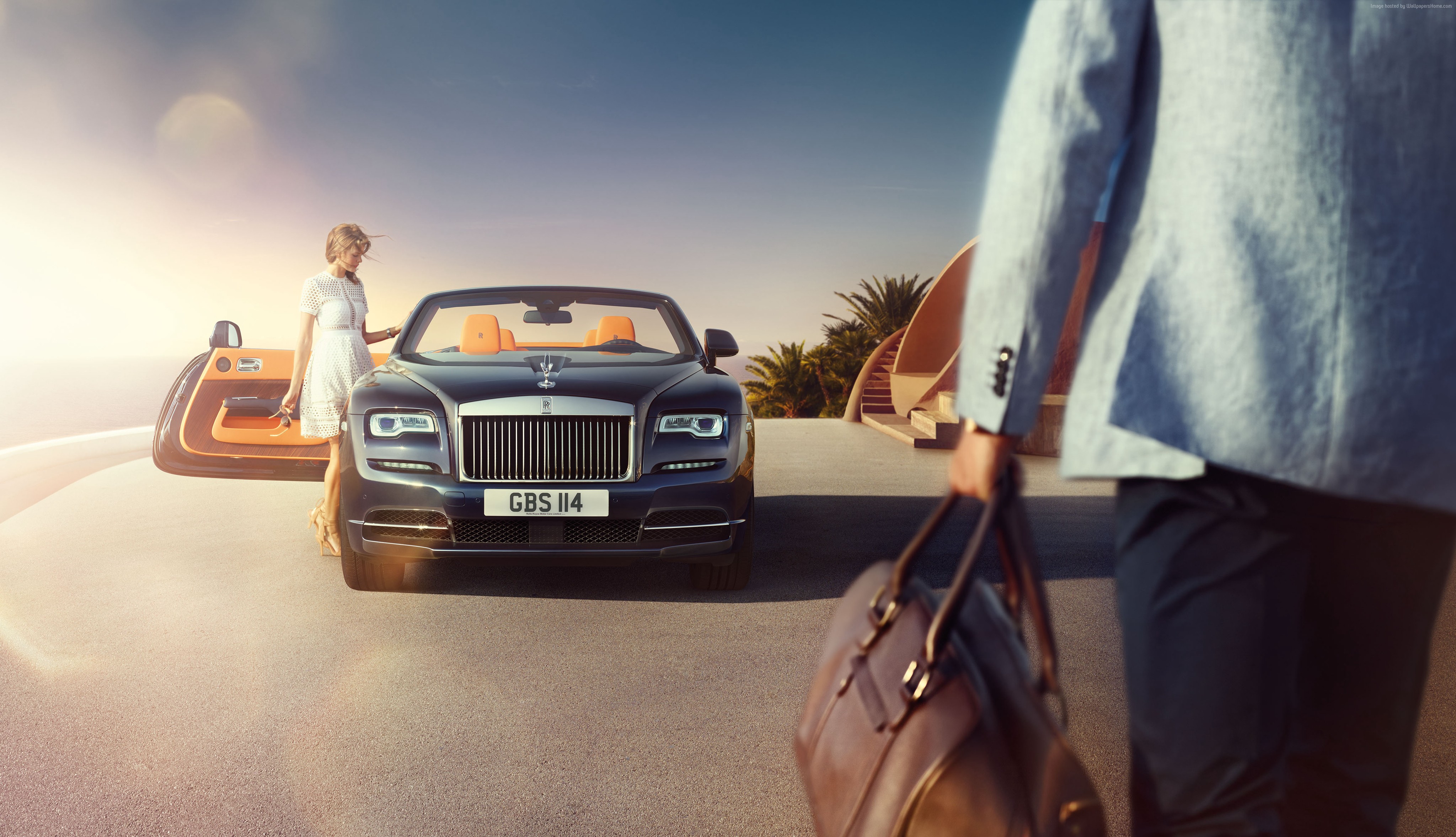 Rolls-Royce Dawn convertible with a woman and a man HD Wallpaper