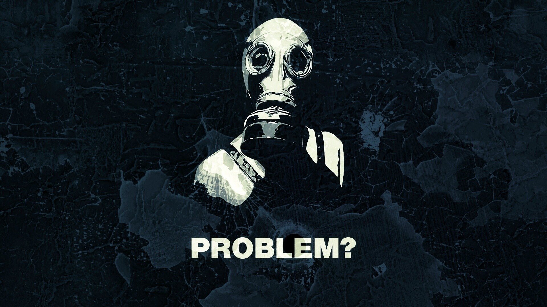 Illustration of a person wearing a gas mask with the text PROBLEM? HD Wallpaper