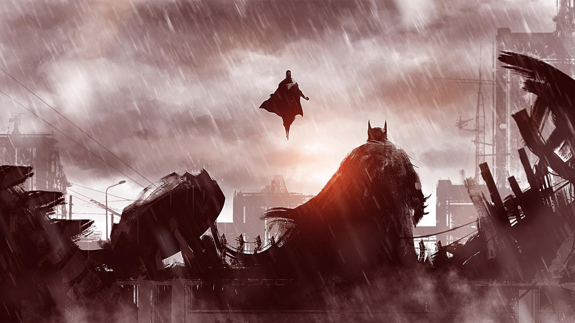 Batman and Superman in a ruined city HD Wallpaper