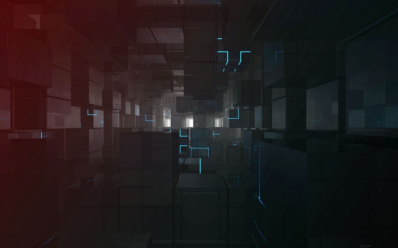 Abstract dark cubes with blue lights HD Wallpaper