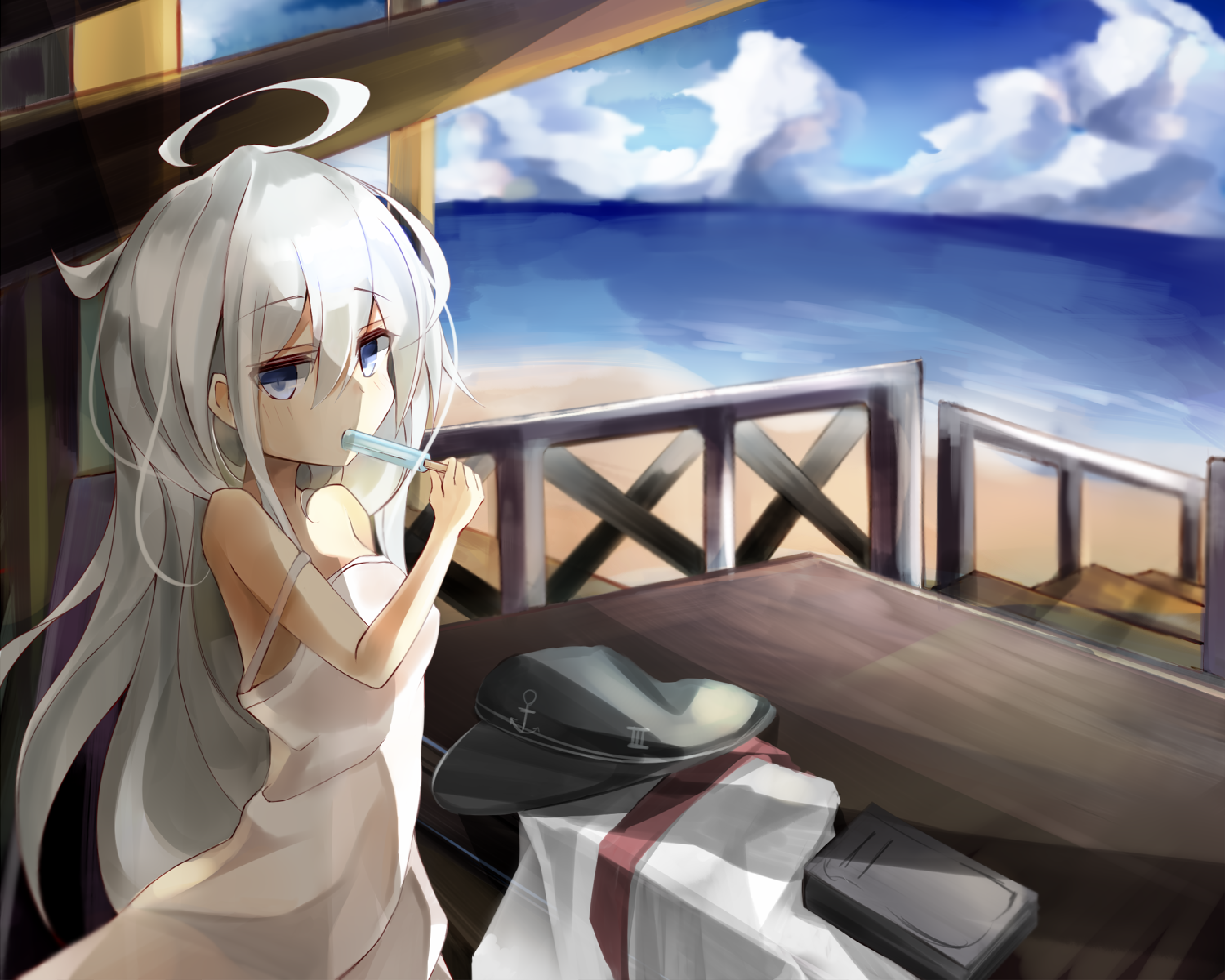 Hibiki from Kantai Collection eating ice cream HD Wallpaper