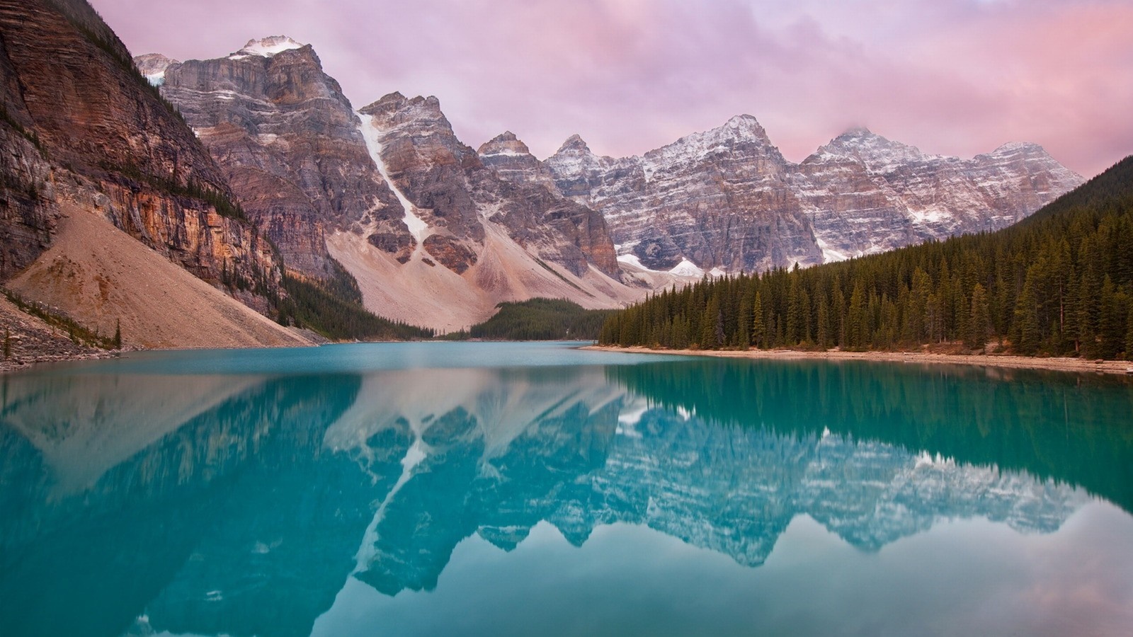 Moraine Lake with Mountains and Forest Reflection HD Wallpaper