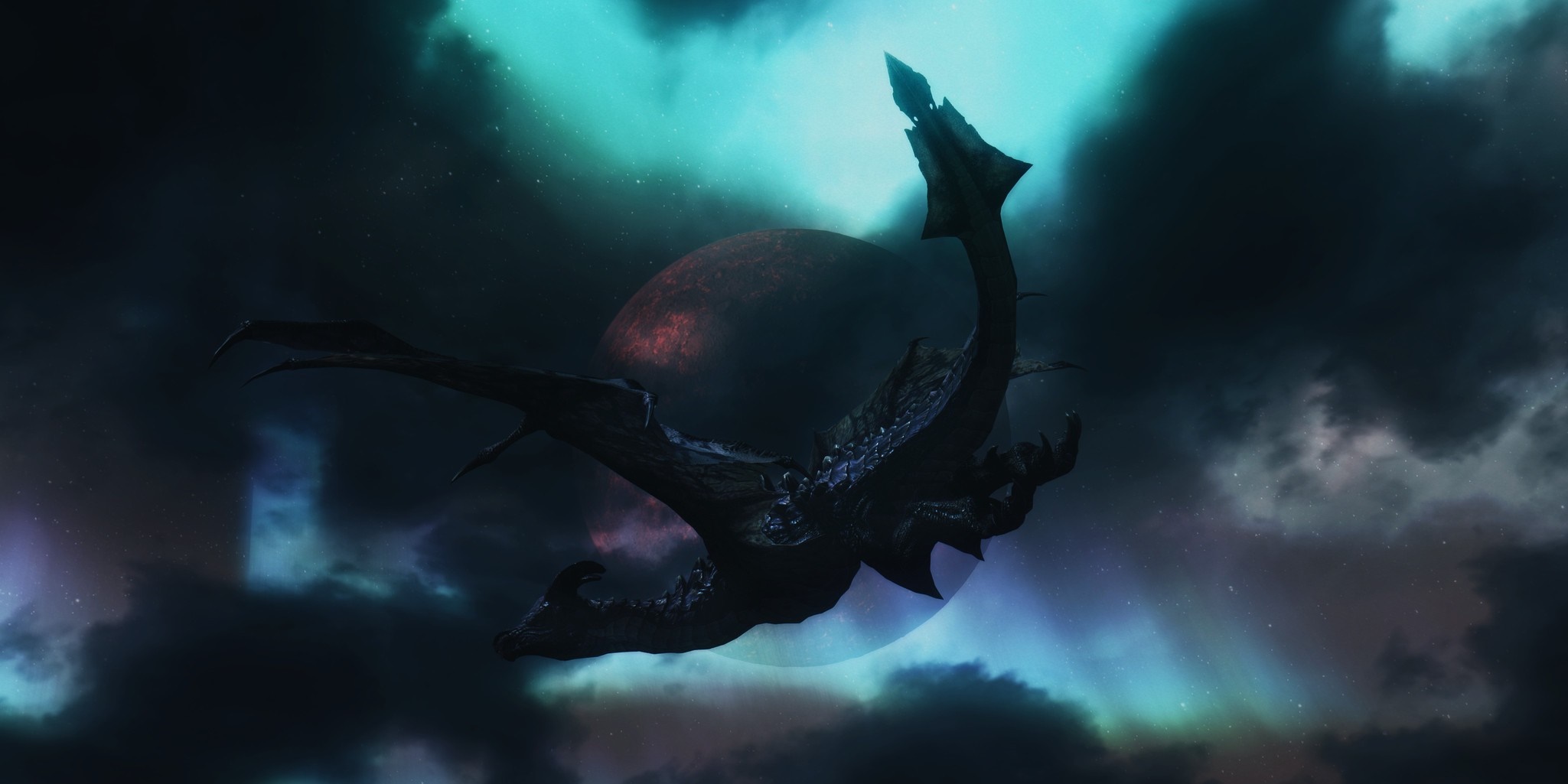 Dragon from The Elder Scrolls V: Skyrim in outer space HD Wallpaper