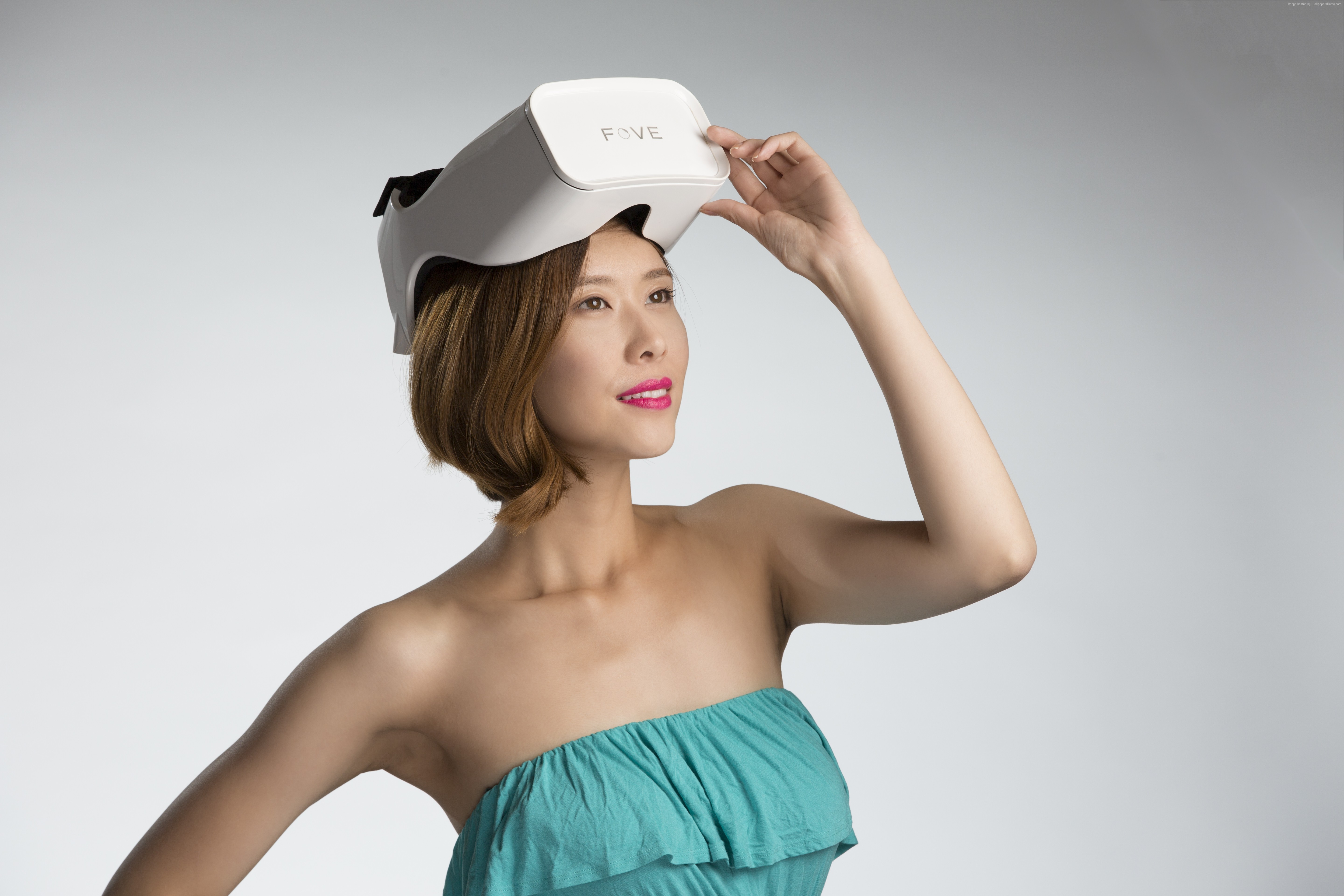 Woman wearing Fove headset VR HD Wallpaper